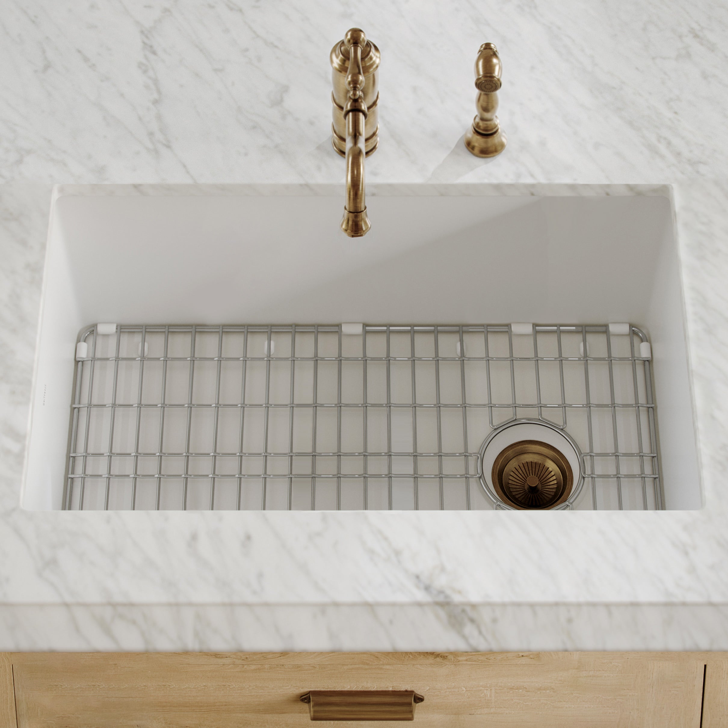 Whitehaus Collection Undermount/Drop-in Fireclay Kitchen Sinks, Stainless Steel Grid Included