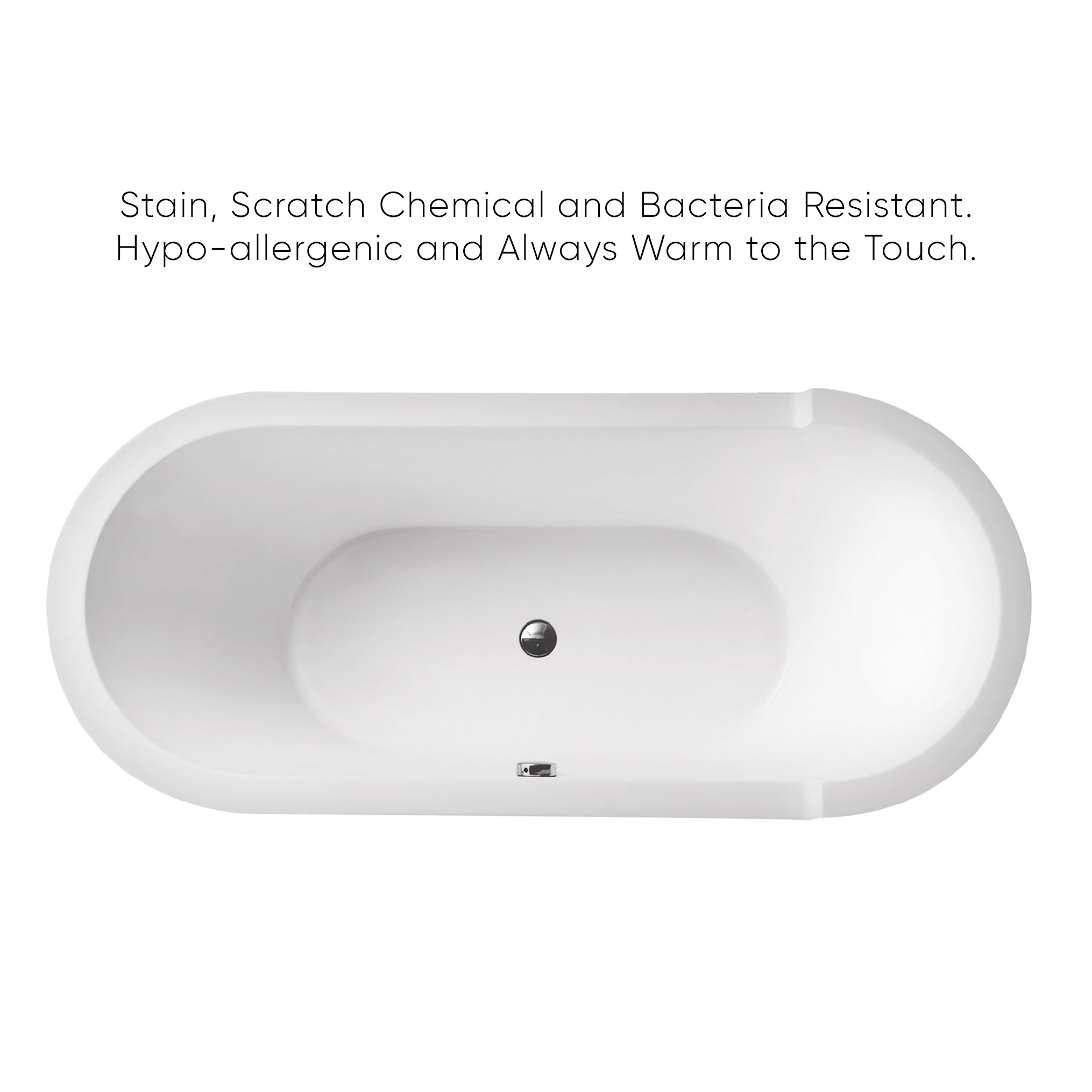 Bathhaus Oval Double Ended Single Sided Armrest Freestanding Lucite Acrylic Bathtub with a Chrome Mechanical Pop-up Waste and a Chrome Center Drain with Internal Overflow