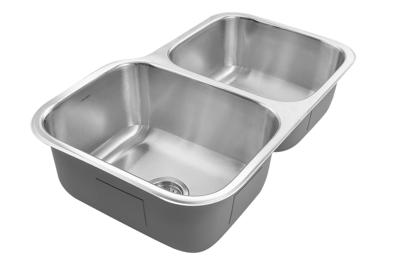 Houzer Medallion Classic 32" Stainless Steel Undermount 60/40 Double Bowl with Small Right Bowl Kitchen Sink with Strainer