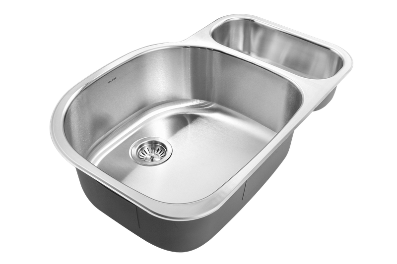 Houzer Medallion 32" Stainless Steel Undermount 80/20 Double Small Right Bowl Kitchen Sink with Strainer