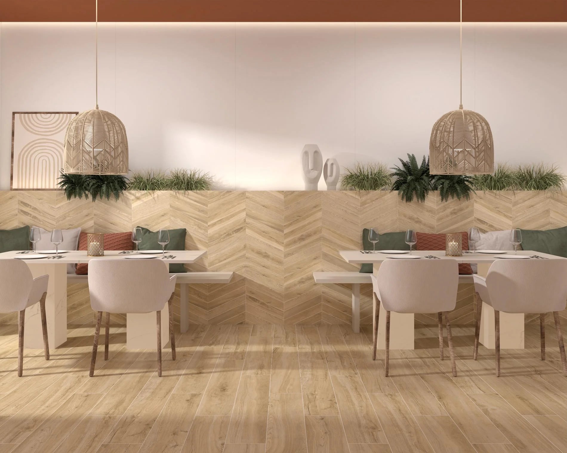 Wood Row Honey Tile Collection – Plank, Hexagon, Chevron & Wall Tile
