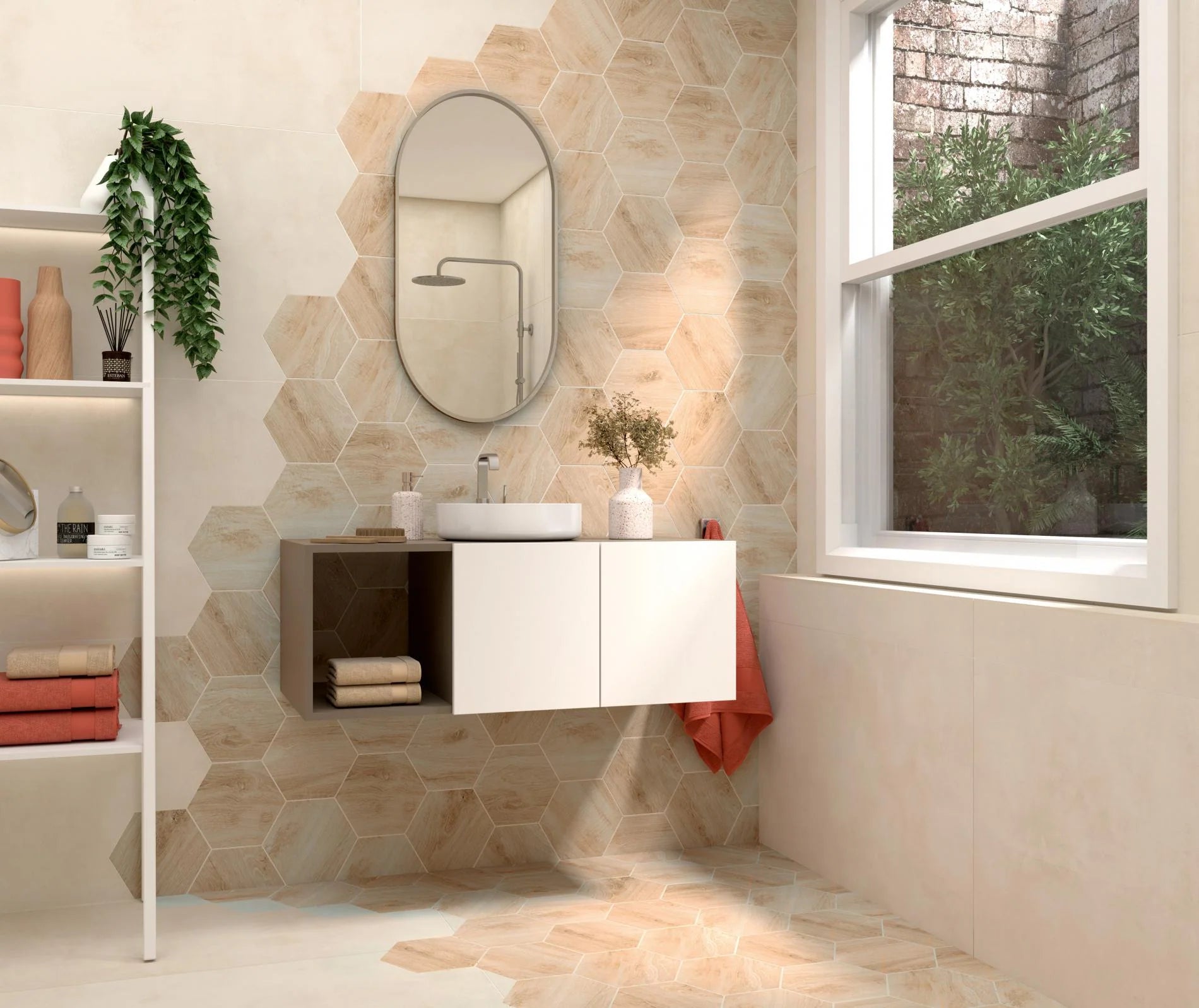 Wood Row Honey Tile Collection – Plank, Hexagon, Chevron & Wall Tile