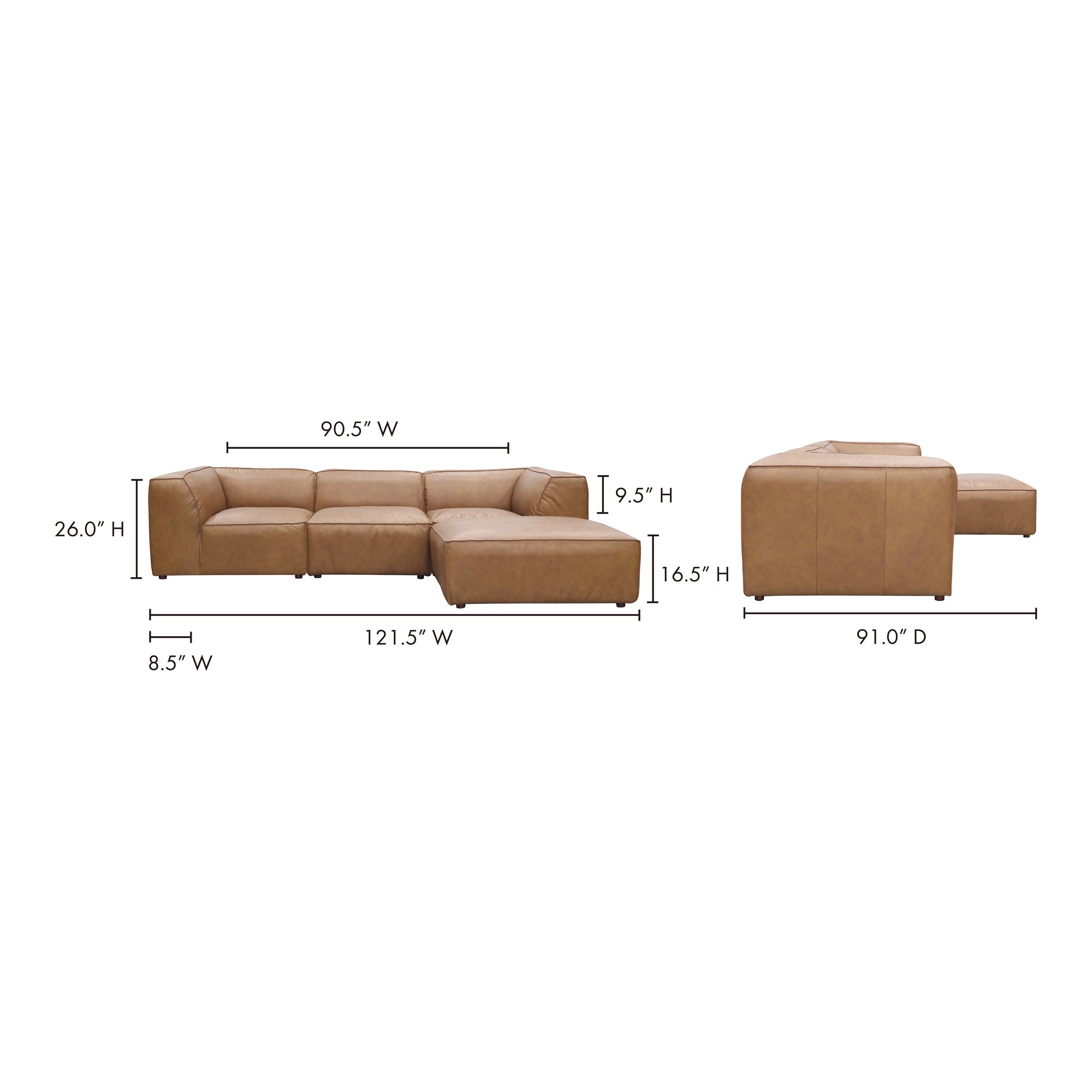 Moes Form Lounge Modular Sectional Sonoran Tan Leather XQ-1005-40