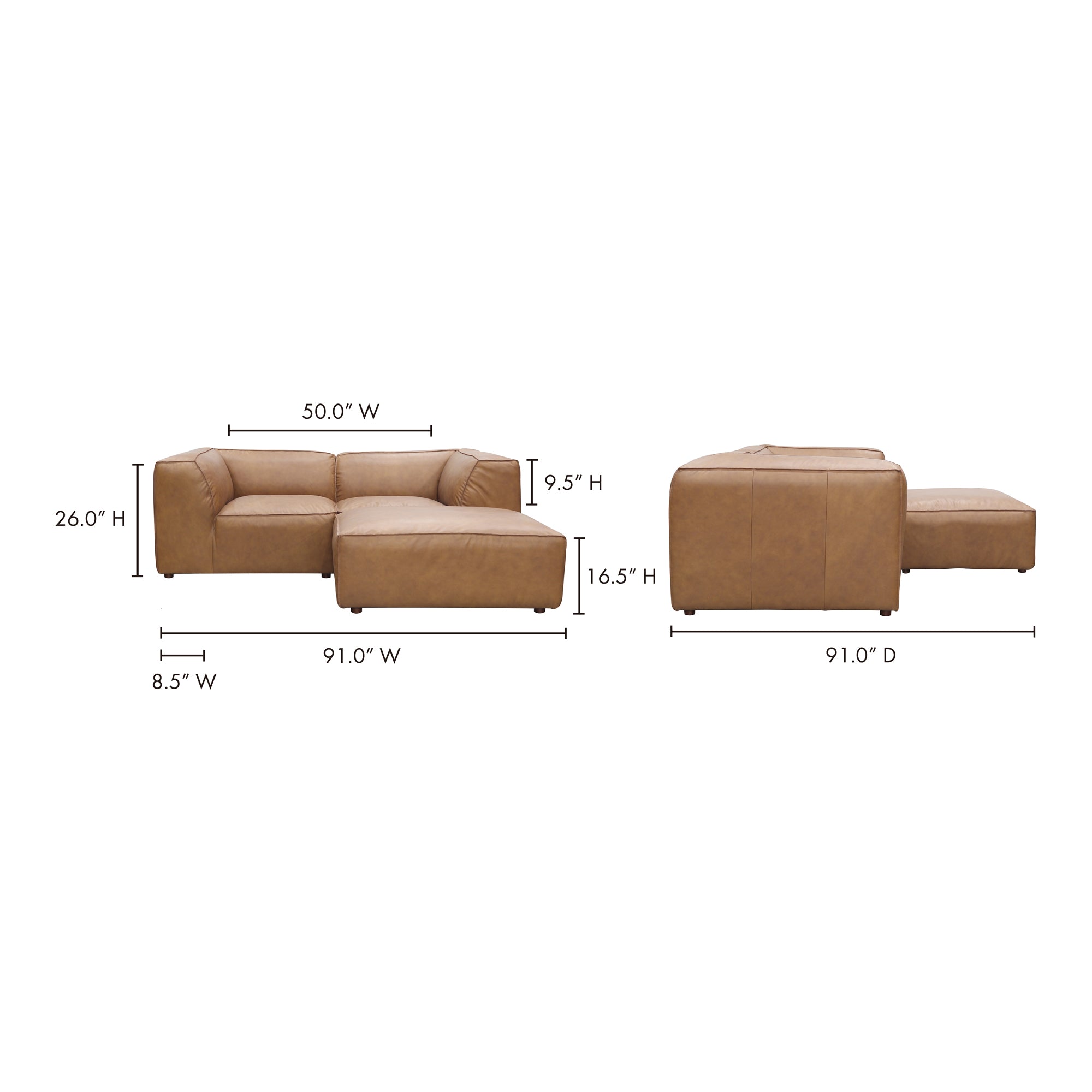Moes Form Nook Modular Sectional Sonoran Tan Leather XQ-1006-40