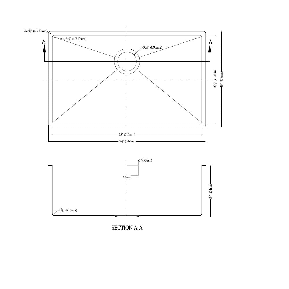Dawn Undermount Extra Small Radius  Kitchen Sink XSR281610