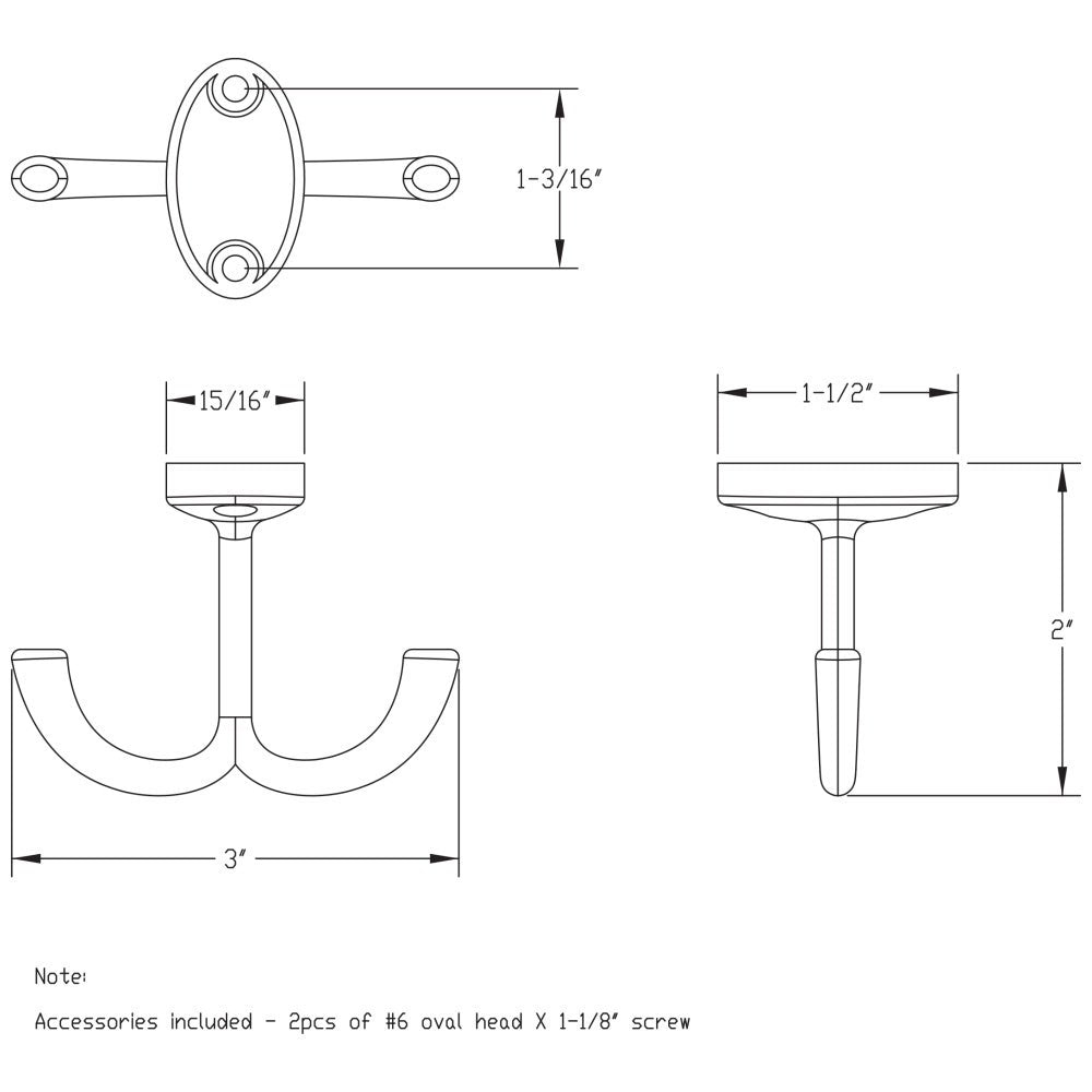 Hardware Resources 1-9/16" Double Prong Ceiling Mounted Hook