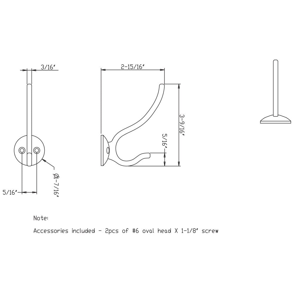 Hardware Resources 3-13/16" Slender Contemporary Double Prong Wall Mounted Hook