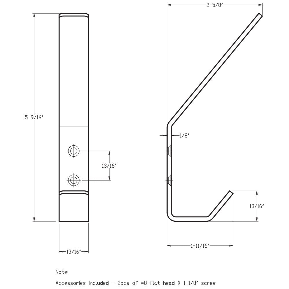 Hardware Resources 5-9/16" Modern Double Prong Wall Mounted Stainless Steel Hook