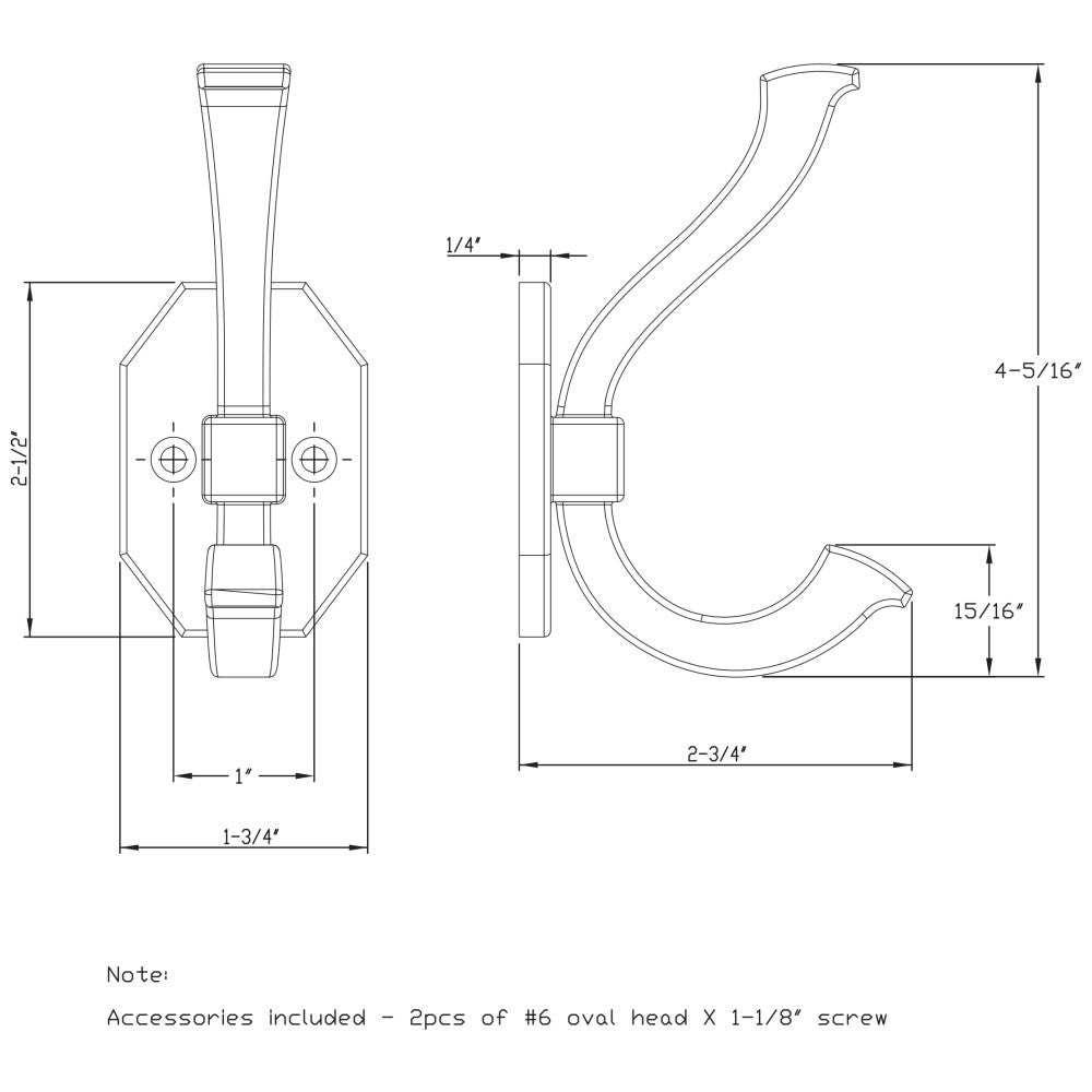 Hardware Resources 4-5/16" Emerald Double Prong Wall Mounted Hook
