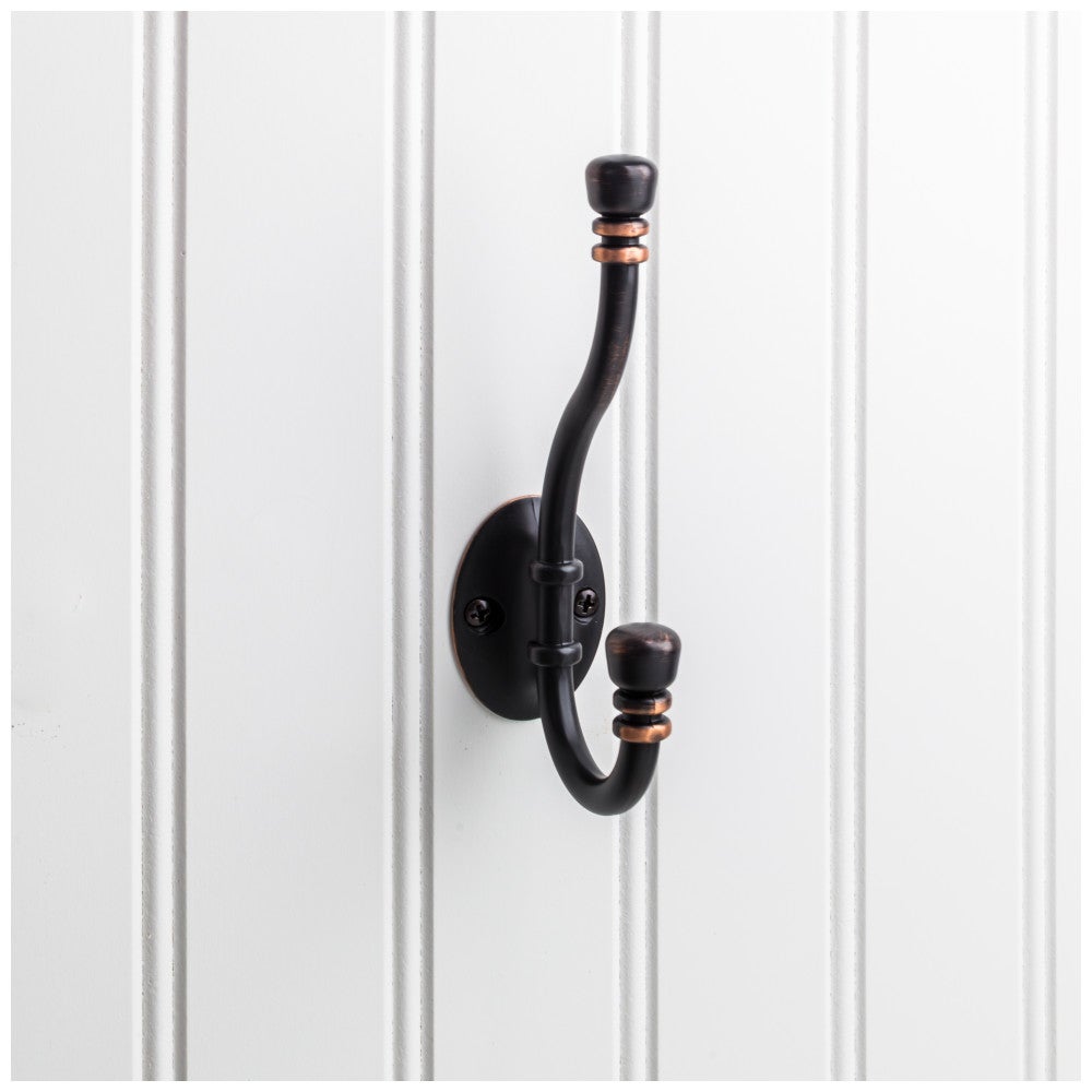 Hardware Resources 5-3/16" Ringed Contemporary Double Prong Wall Mounted Hook