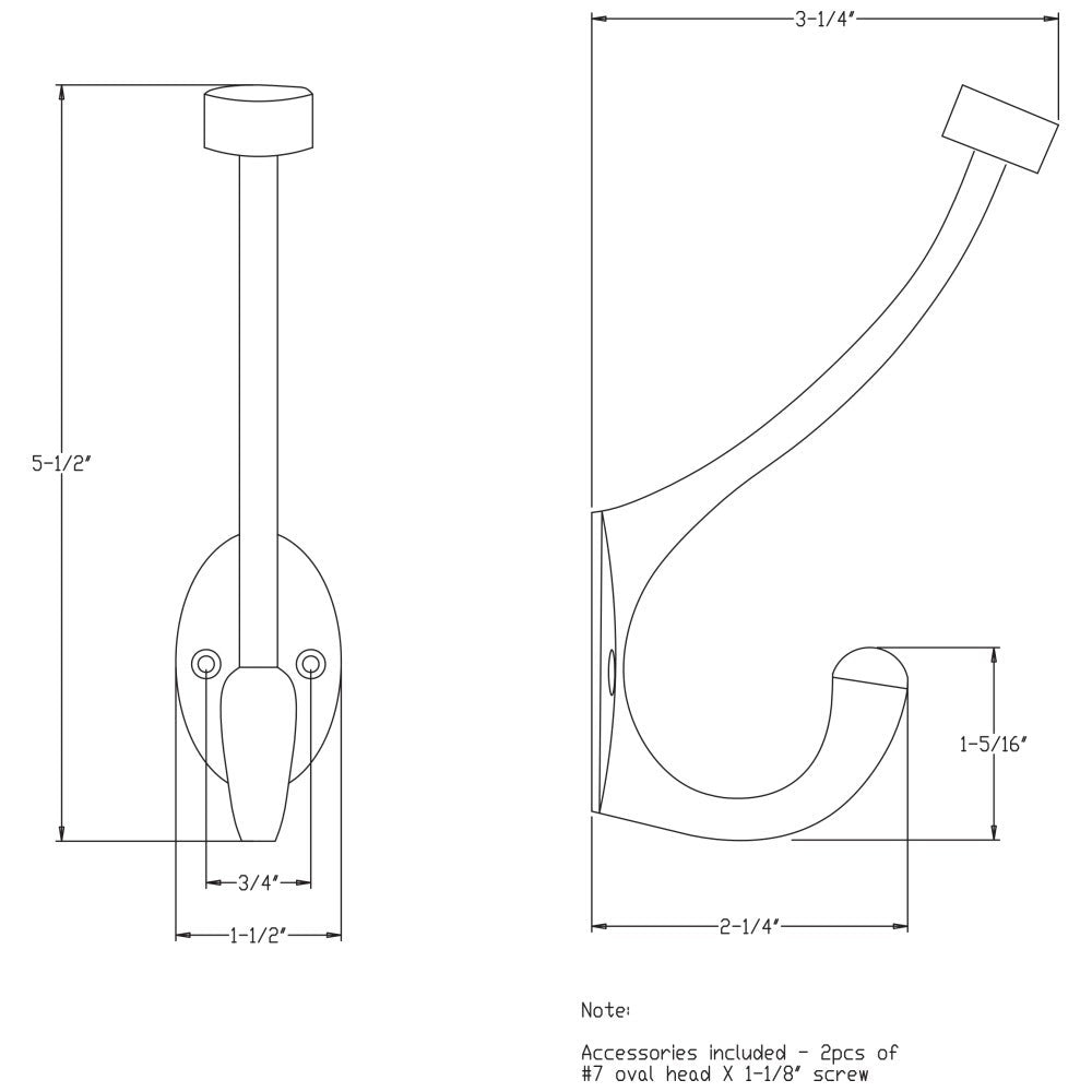 Hardware Resources 5-1/2" Pilltop Double Prong Wall Mounted Hook