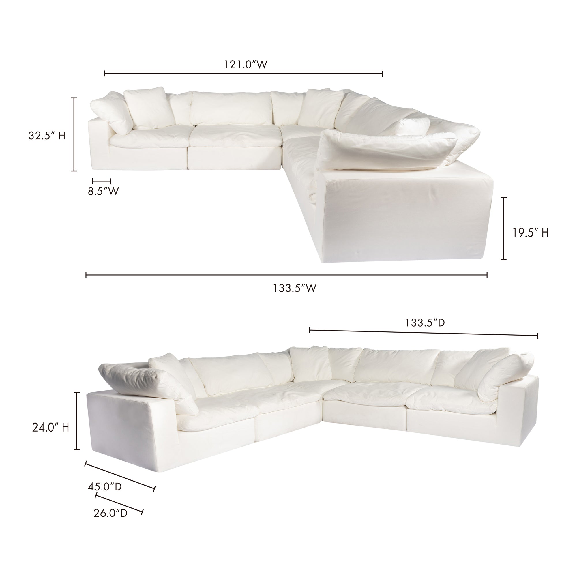 Moes Clay Classic L-Shaped Modular Sectional Cream White YJ-1010-05