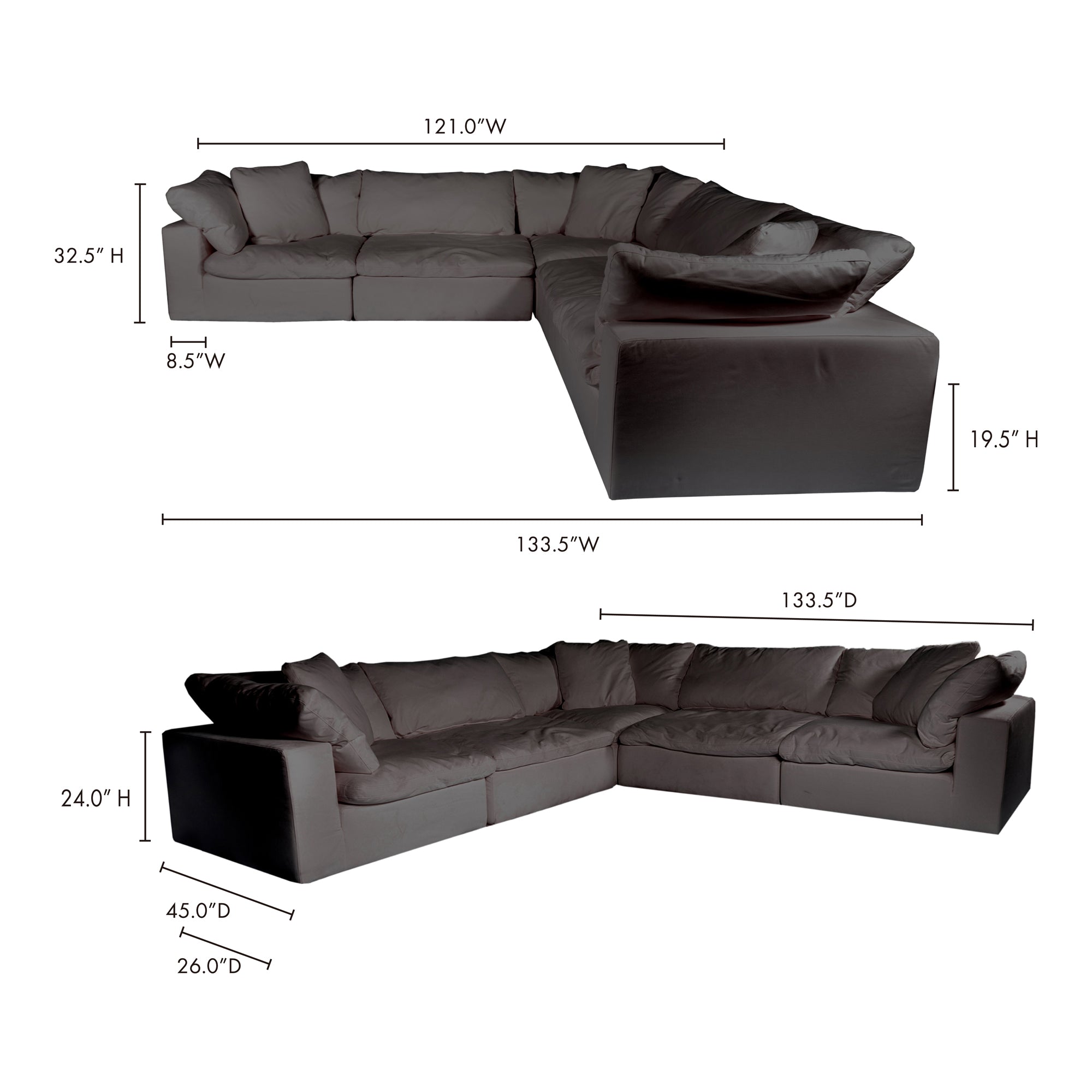 Moes Clay Classic L-Shaped Modular Sectional Light Grey YJ-1010-29