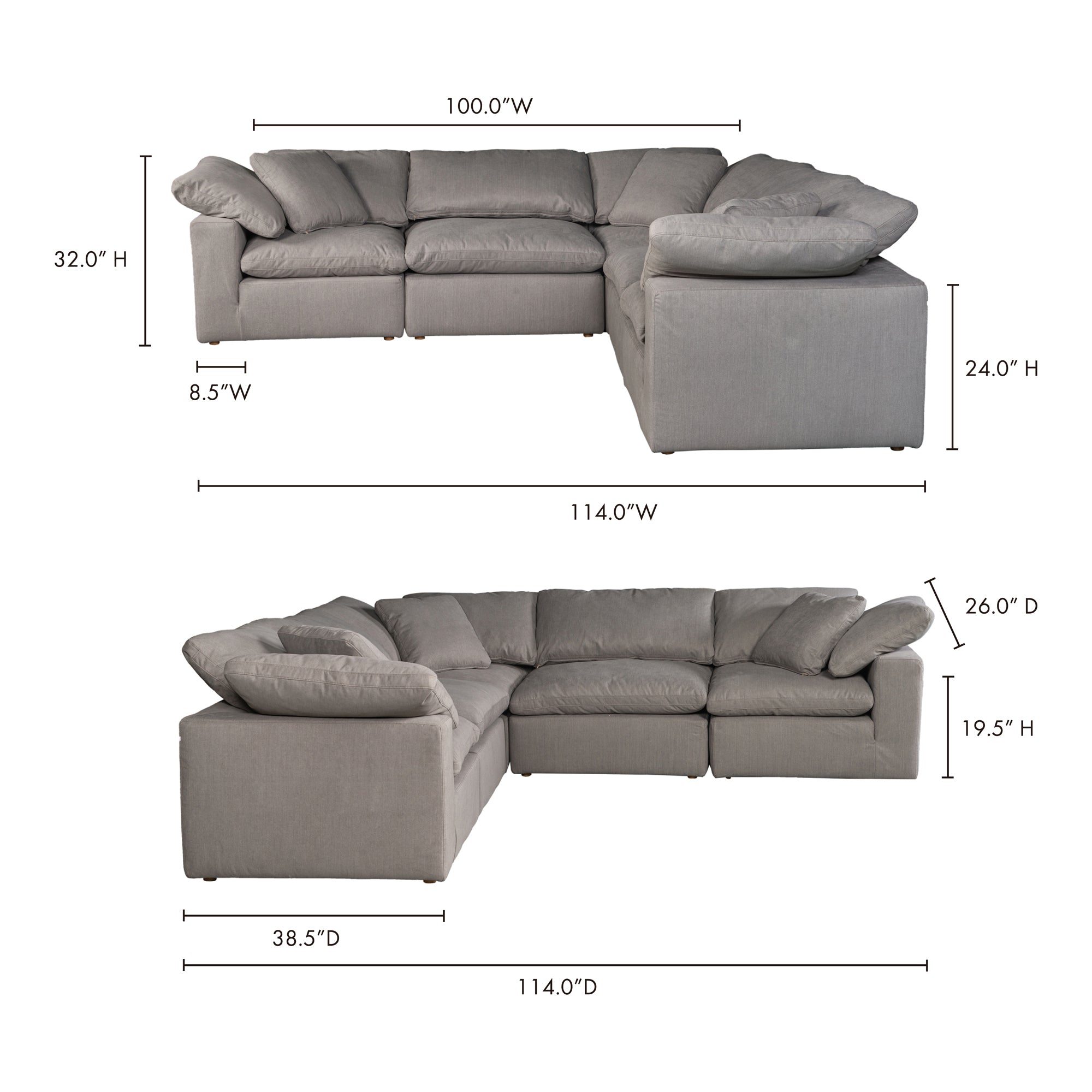 Moes Terra Condo Classic L-Shaped Modular Sectional Light Grey YJ-1017-29