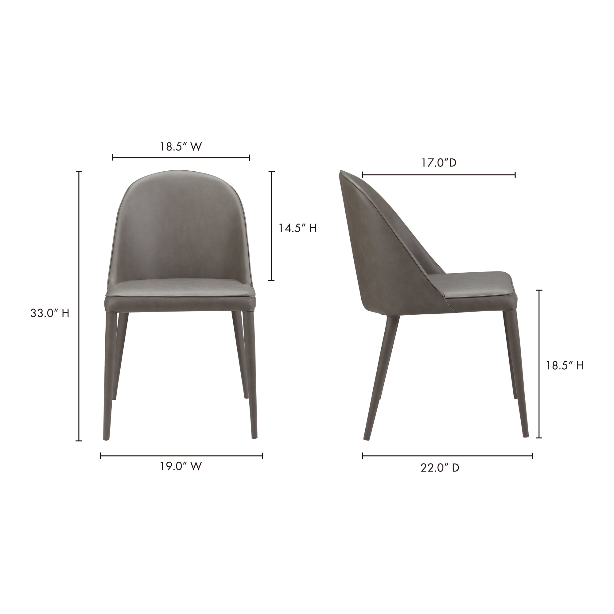Moes Burton Dining Chair Grey Vegan Leather - Set Of Two YM-1002-26