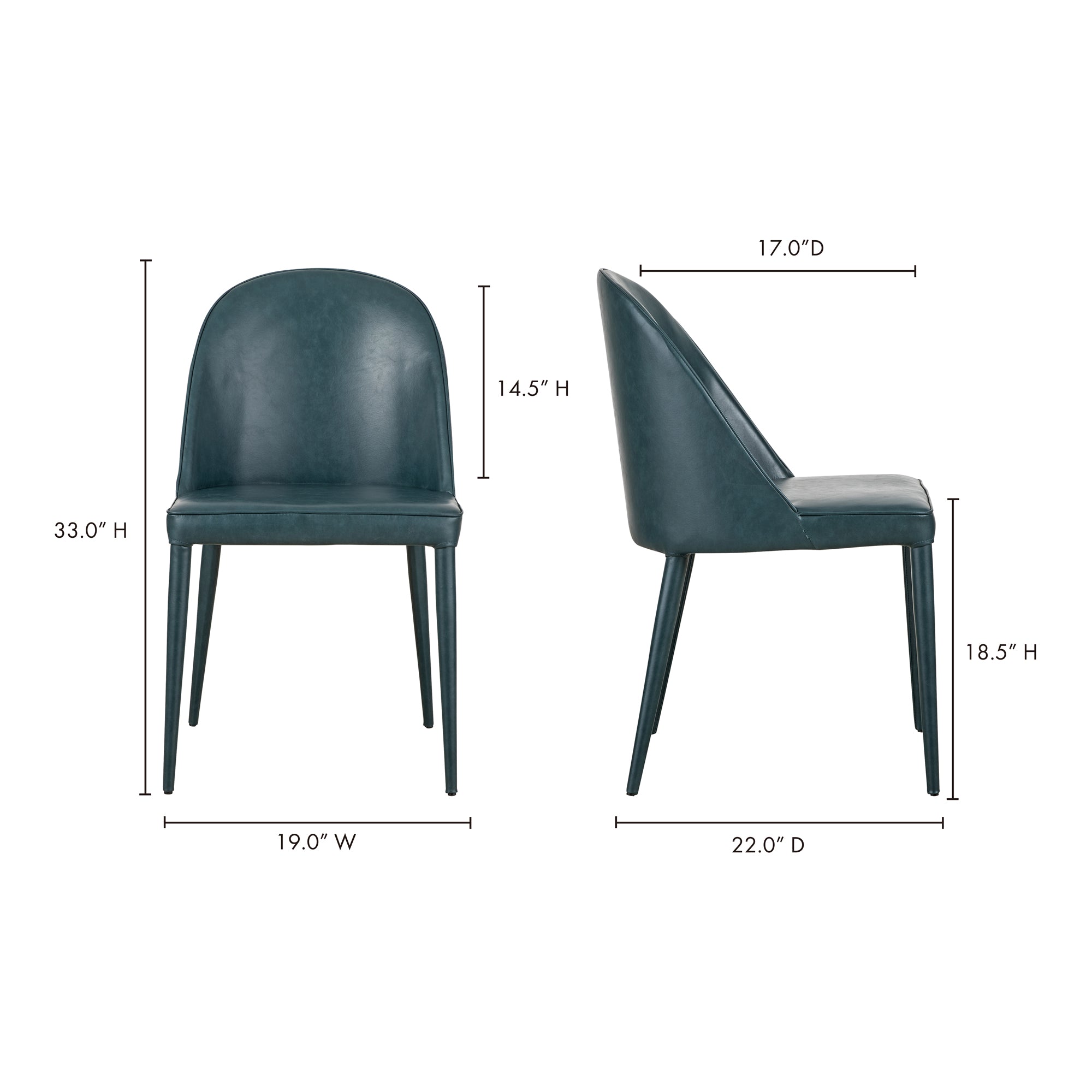 Moes Burton Dining Chair Dark Teal Vegan Leather - Set Of Two YM-1002-36