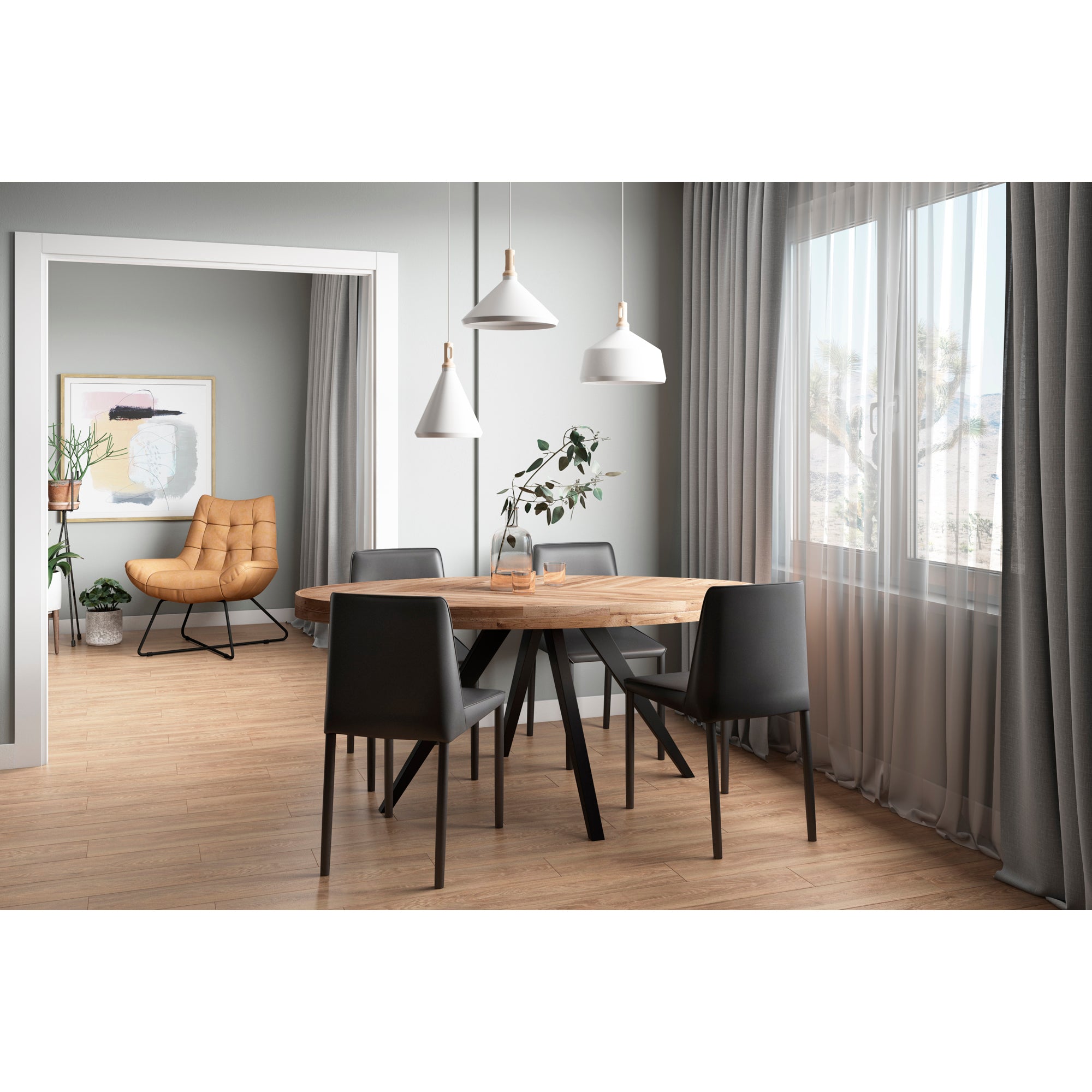 Moes Nora Dining Chair Black Vegan Leather - Set Of Two YM-1004-29
