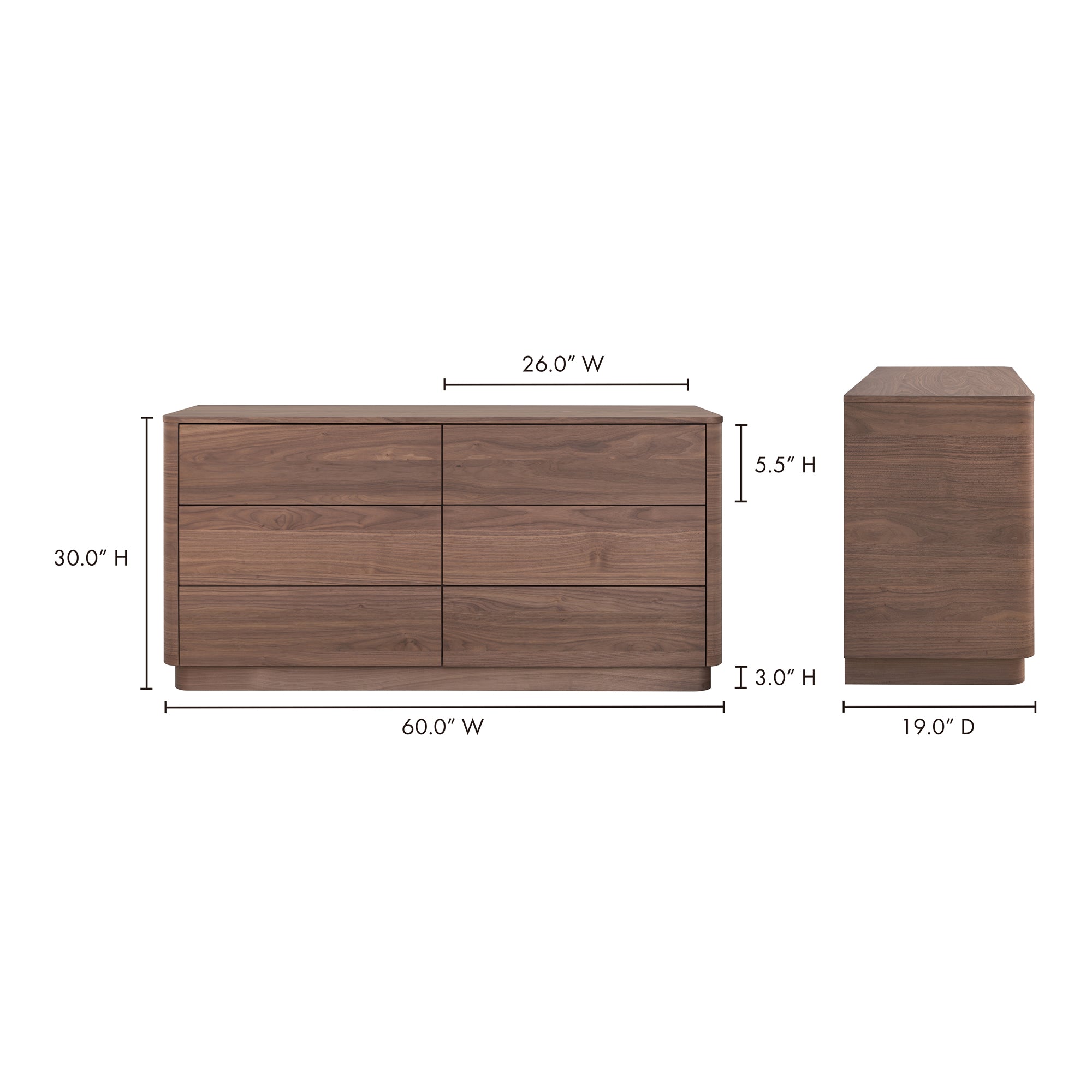 Moes Round Off Dresser Walnut Brown YR-1003-03