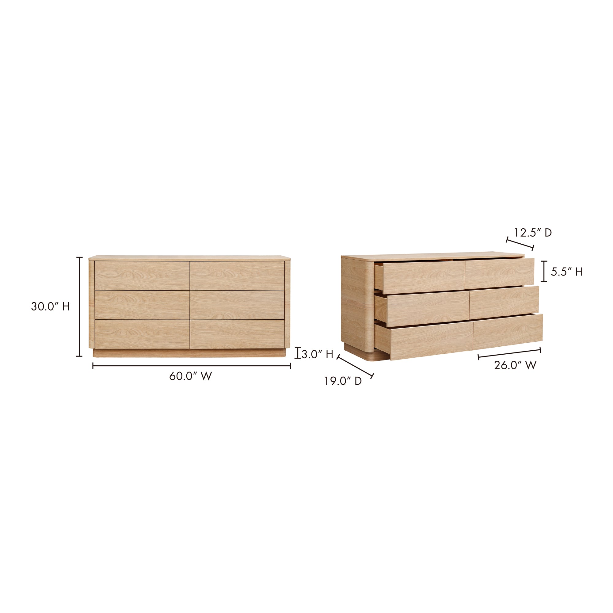 Moes Round Off Dresser Light Oak Brown YR-1003-21