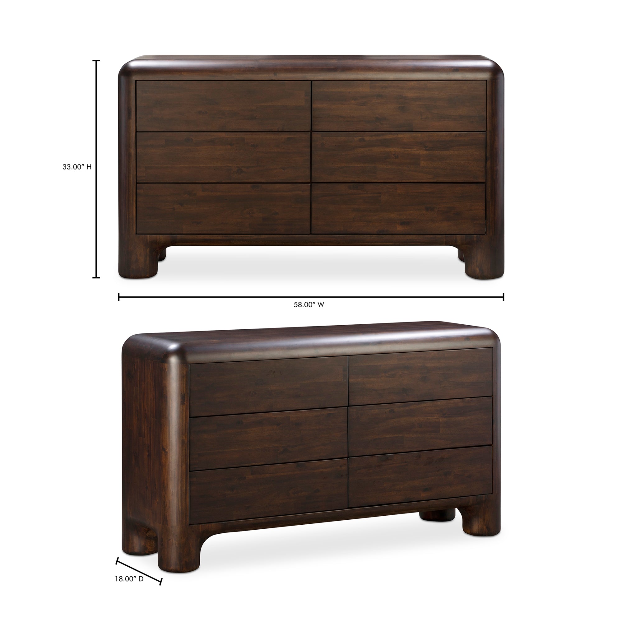 Moes Rowan 6 Drawer Dresser Dark Brown YR-1015-20