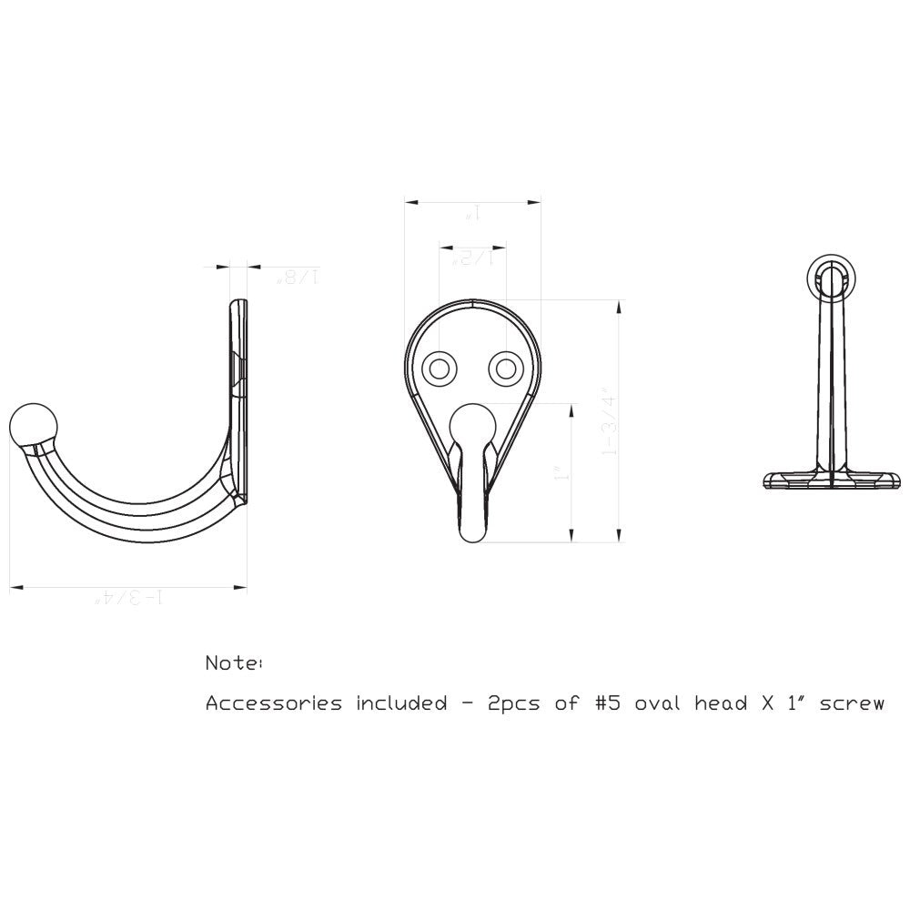 Hardware Resources 1-3/4" Traditional Single Prong Ball End Wall Mounted Hook