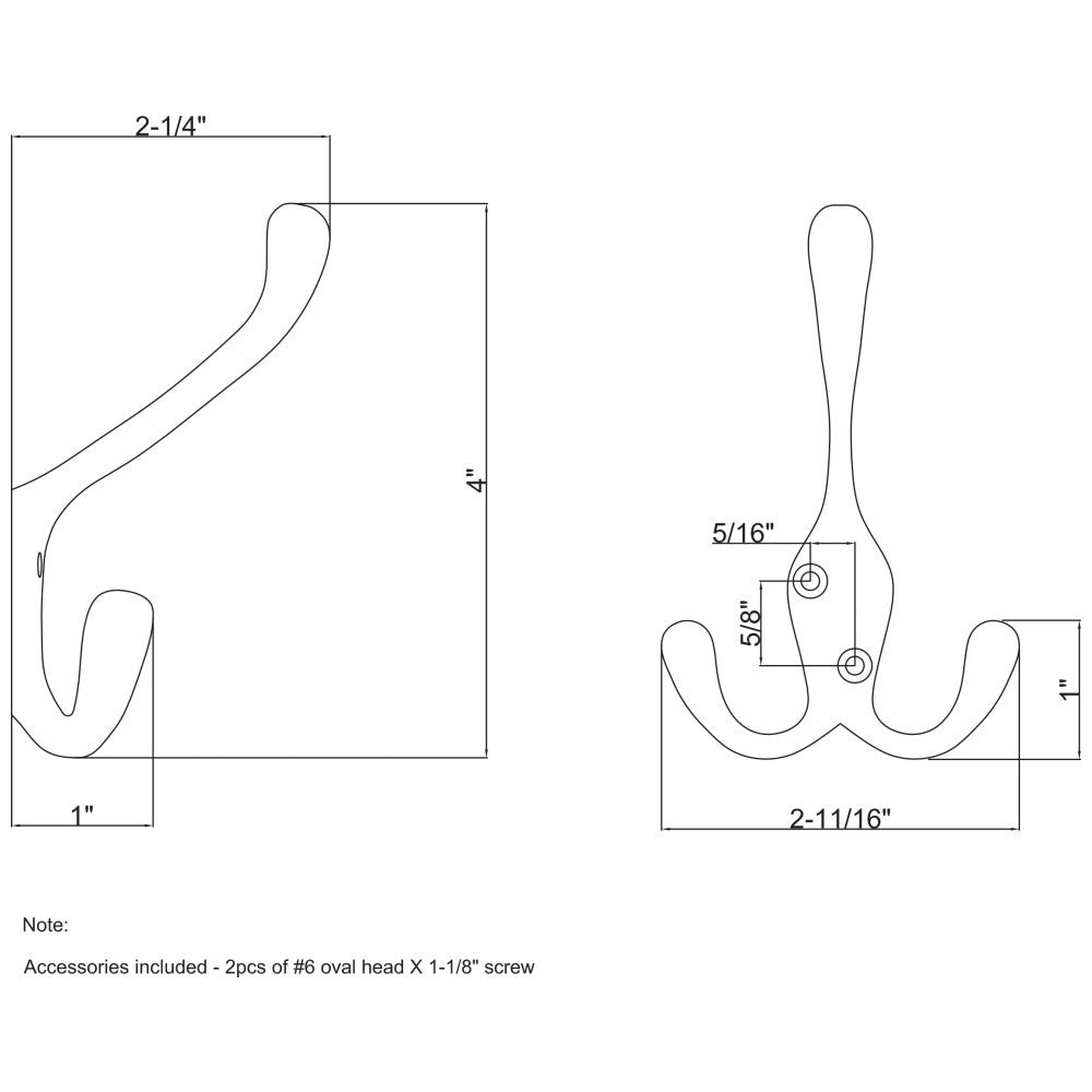 Hardware Resources 4" Large Triple Prong Wall Mounted Hook