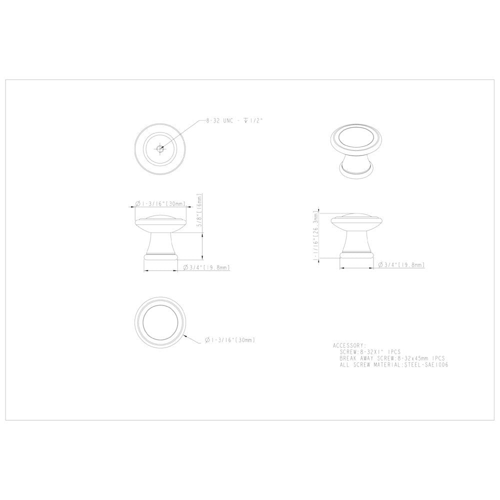 Hardware Resources 1-3/16" Diameter Satin Nickel Cordova Cabinet Knob