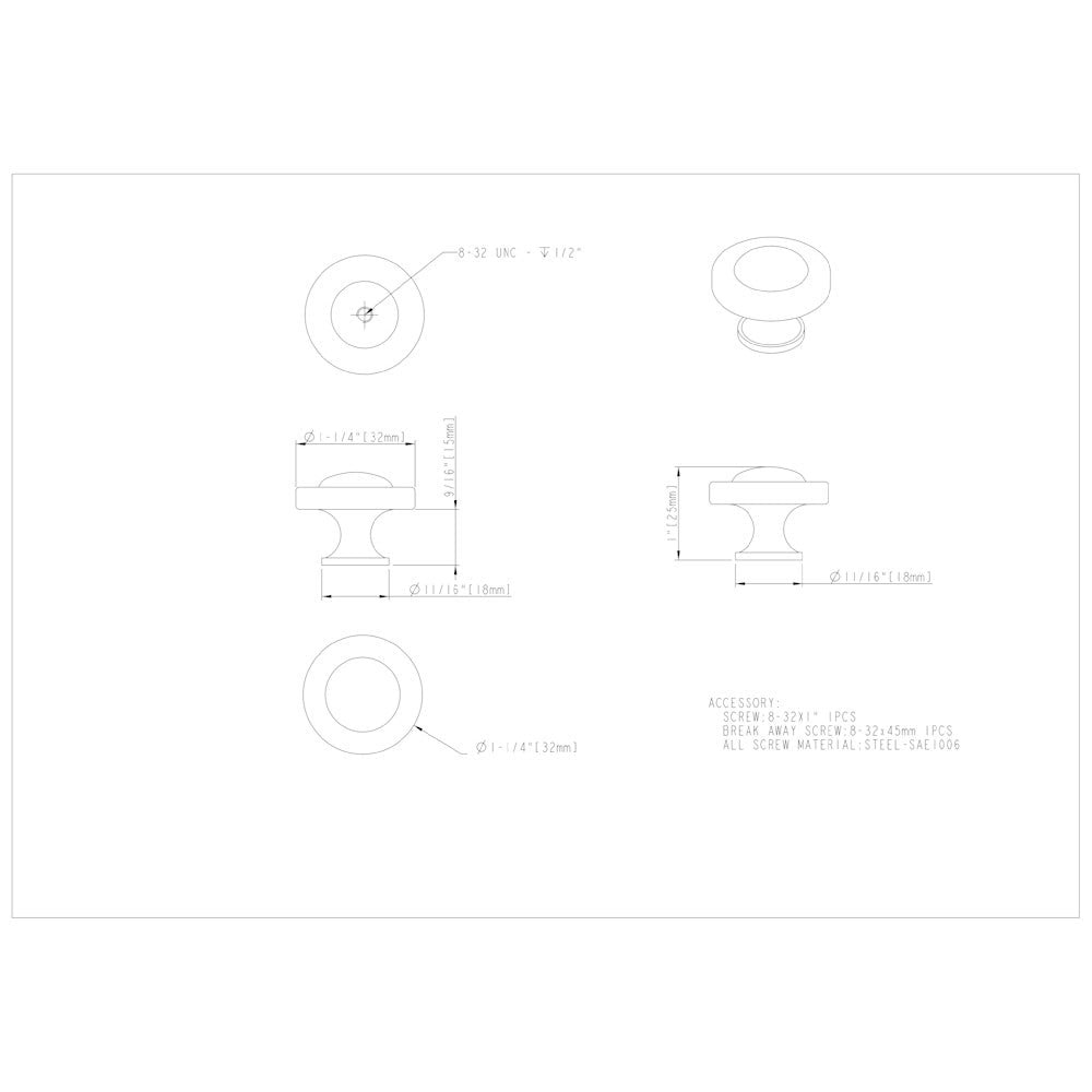 Hardware Resources 1-1/4" Diameter Satin Nickel Cordova Cabinet Knob