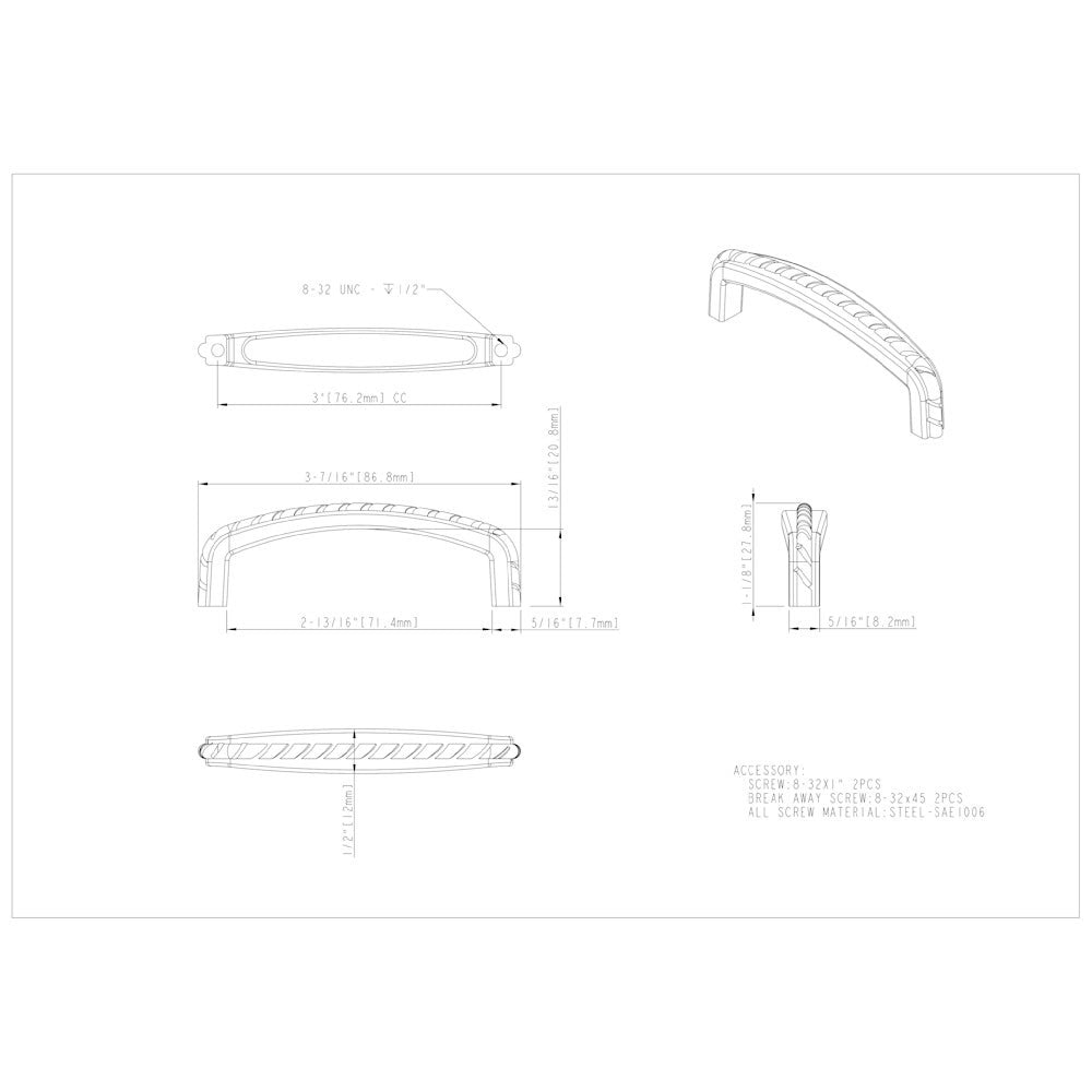 Hardware Resources 3" Center-to-Center Satin Nickel Rope Detailed Cypress Cabinet Pull