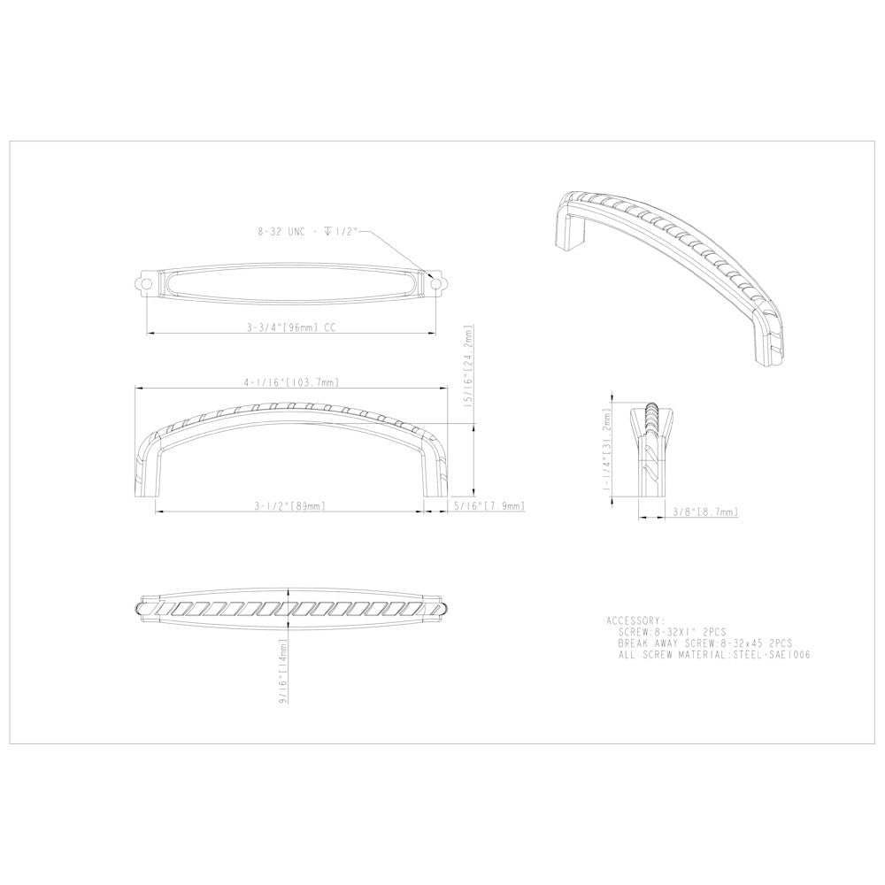 Hardware Resources 3" Center-to-Center Satin Nickel Rope Detailed Cypress Cabinet Pull