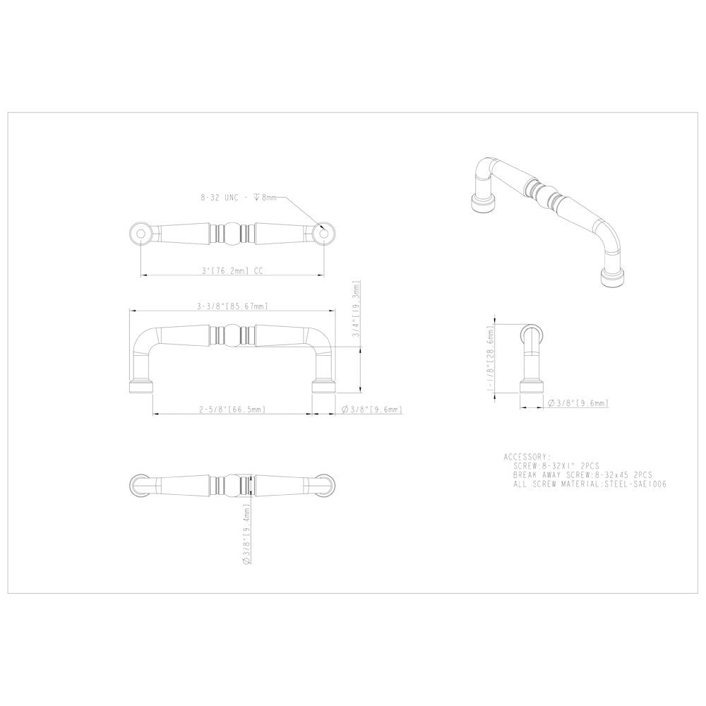 Hardware Resources 3" Center-to-Center Satin Nickel Madison Cabinet Pull