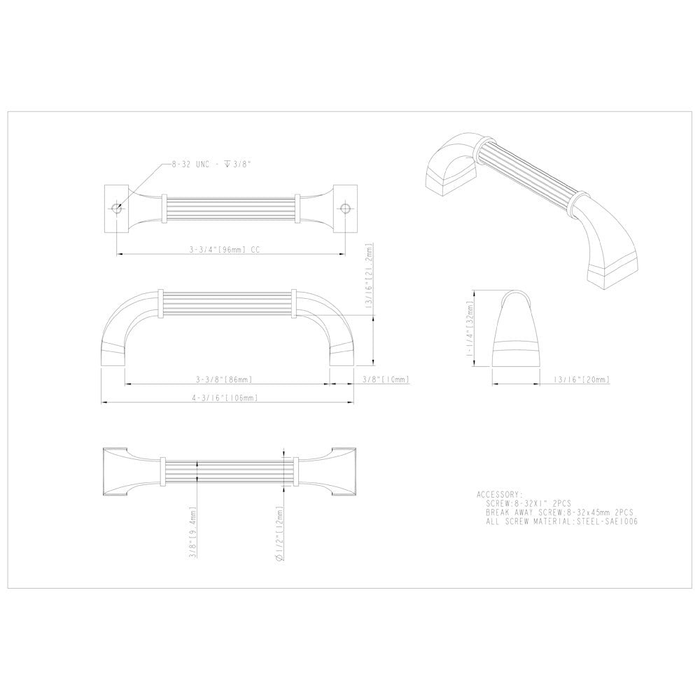 Hardware Resources 3" Center-to-Center Satin Nickel Cordova Cabinet Pull