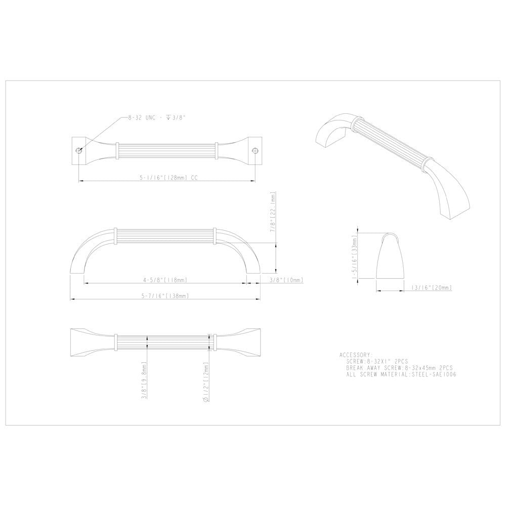 Hardware Resources 3" Center-to-Center Satin Nickel Cordova Cabinet Pull