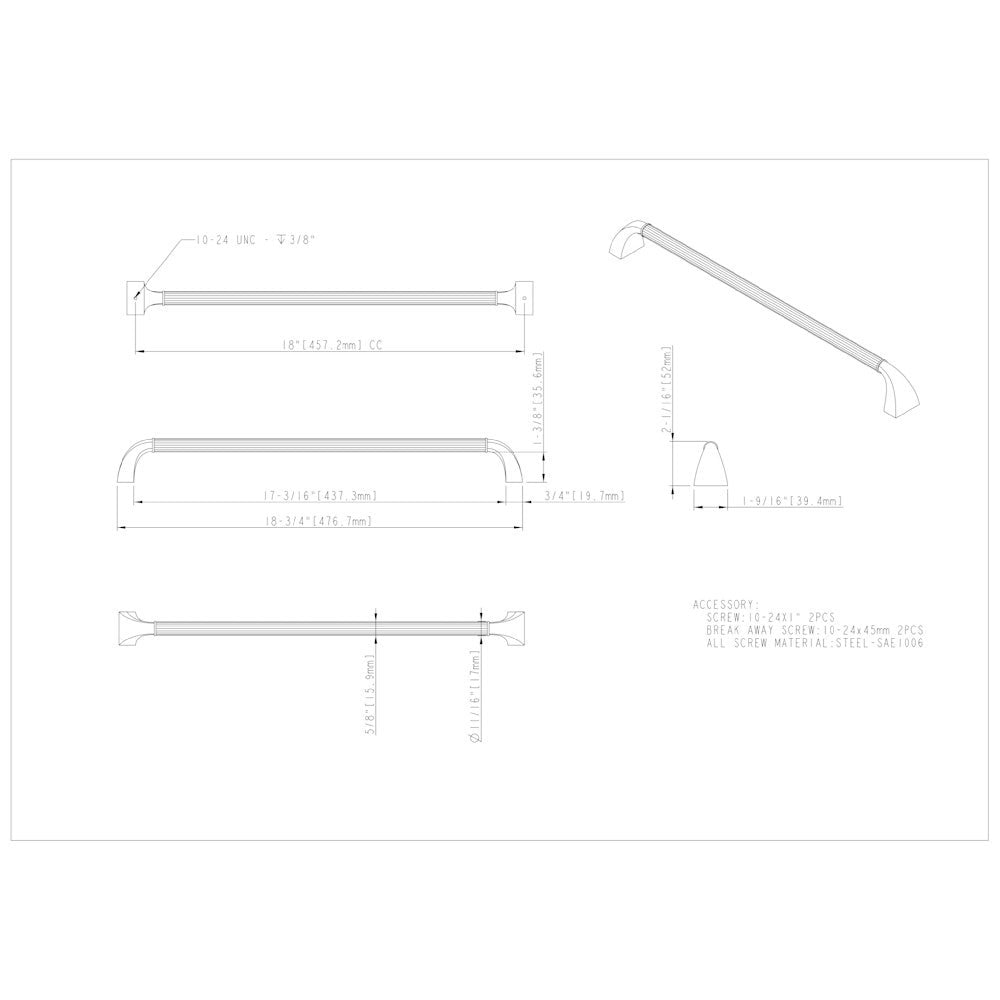 Hardware Resources 3" Center-to-Center Satin Nickel Cordova Cabinet Pull