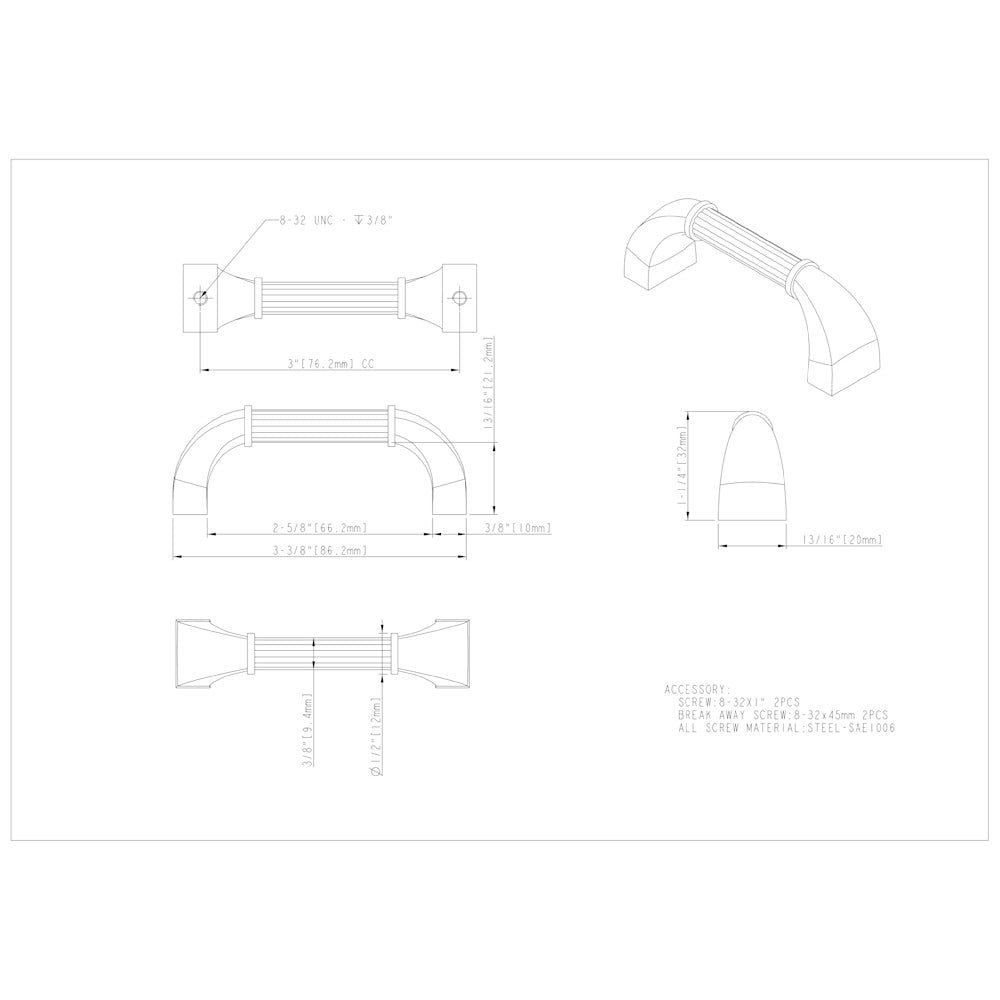 Hardware Resources 3" Center-to-Center Satin Nickel Cordova Cabinet Pull