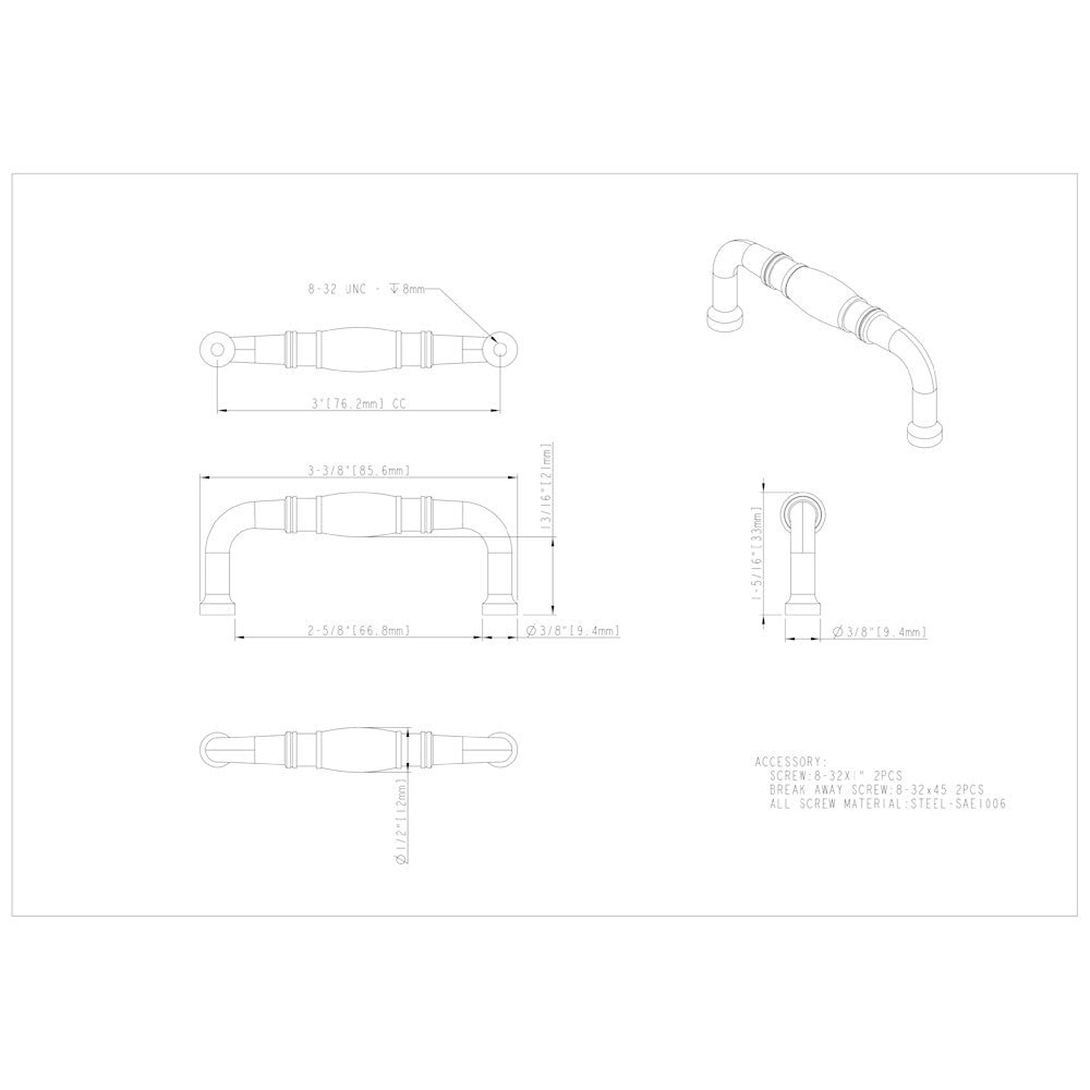 Hardware Resources 3" Center-to-Center Satin Nickel Durham Cabinet Pull