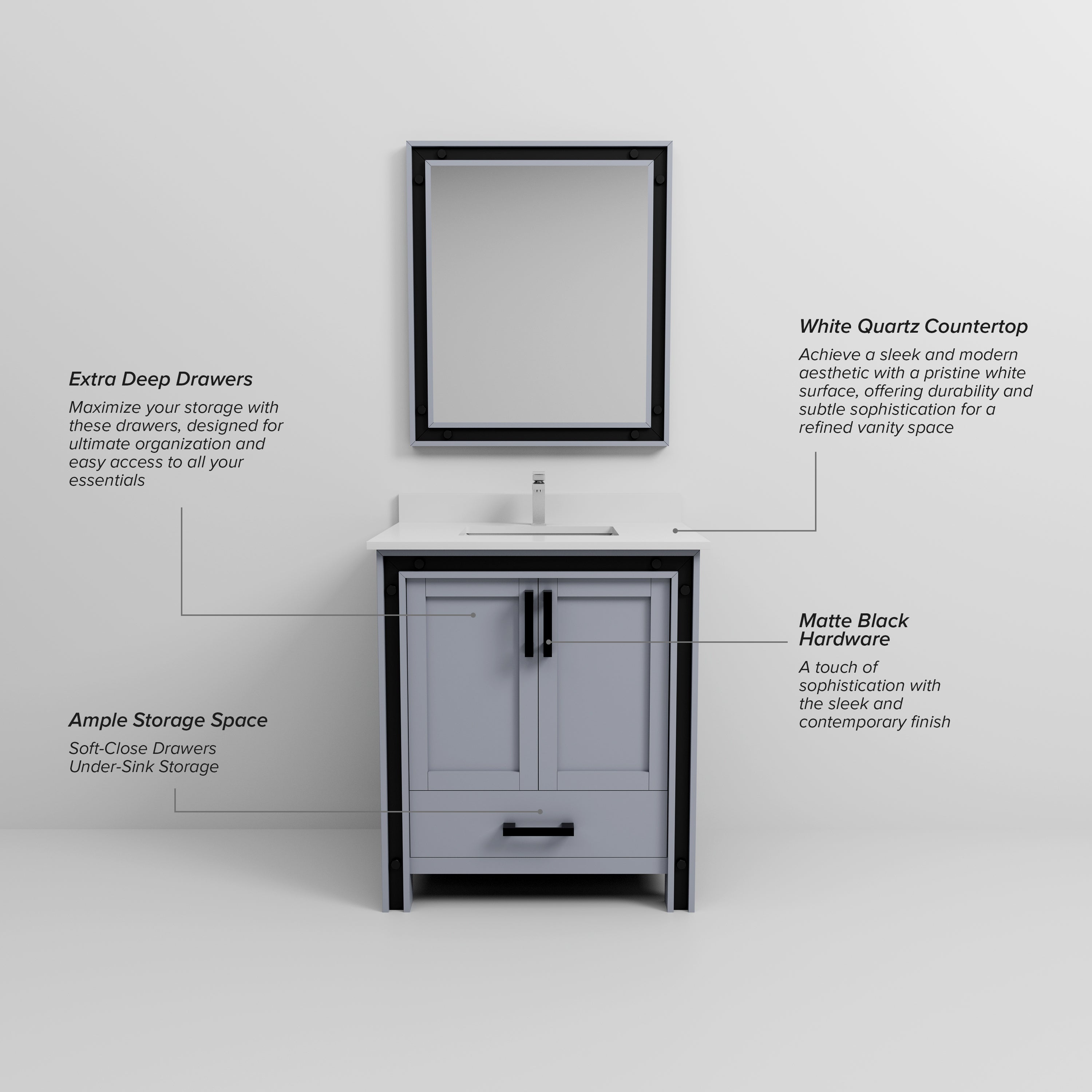 Ziva 30 in W x 22 in D Dark Grey Bath Vanity