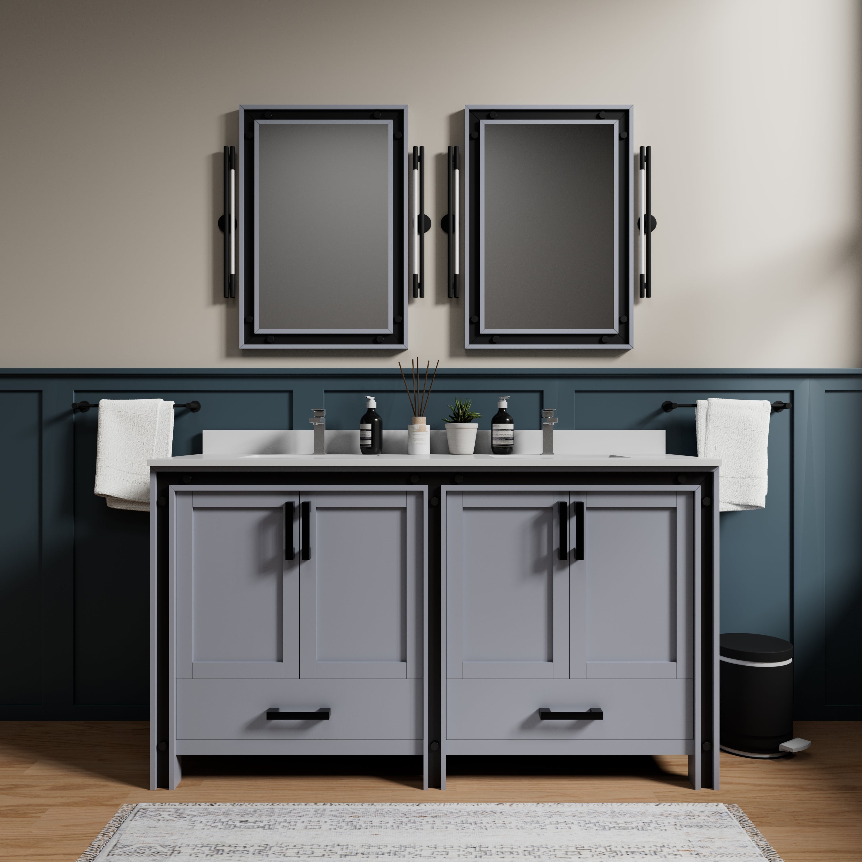 Ziva 60 in W x 22 in D Dark Grey Double Bath Vanity