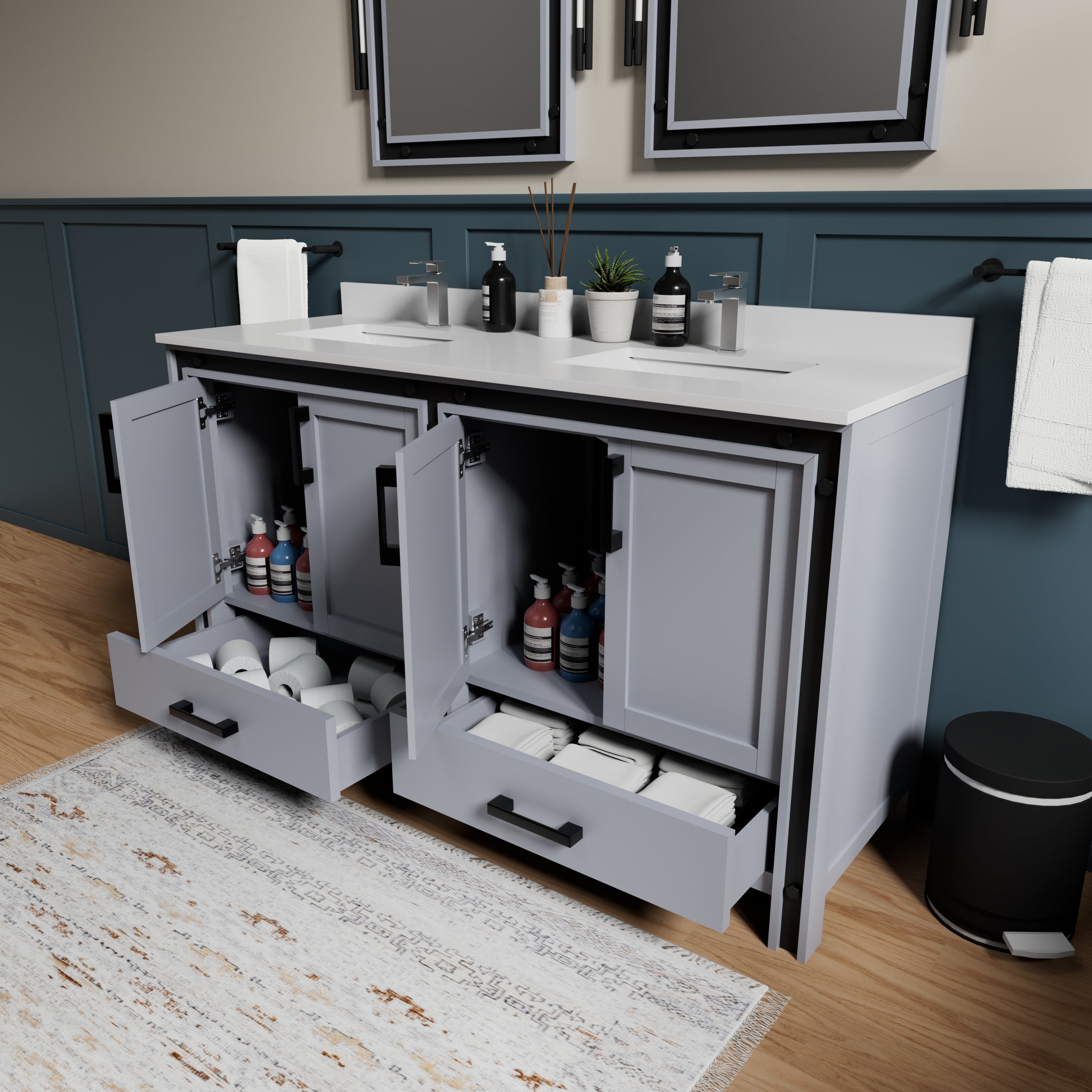 Ziva 60 in W x 22 in D Dark Grey Double Bath Vanity