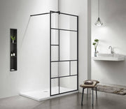 Dawn Grid, Pivot Shower Enclosure, matte black, single side easy clean
