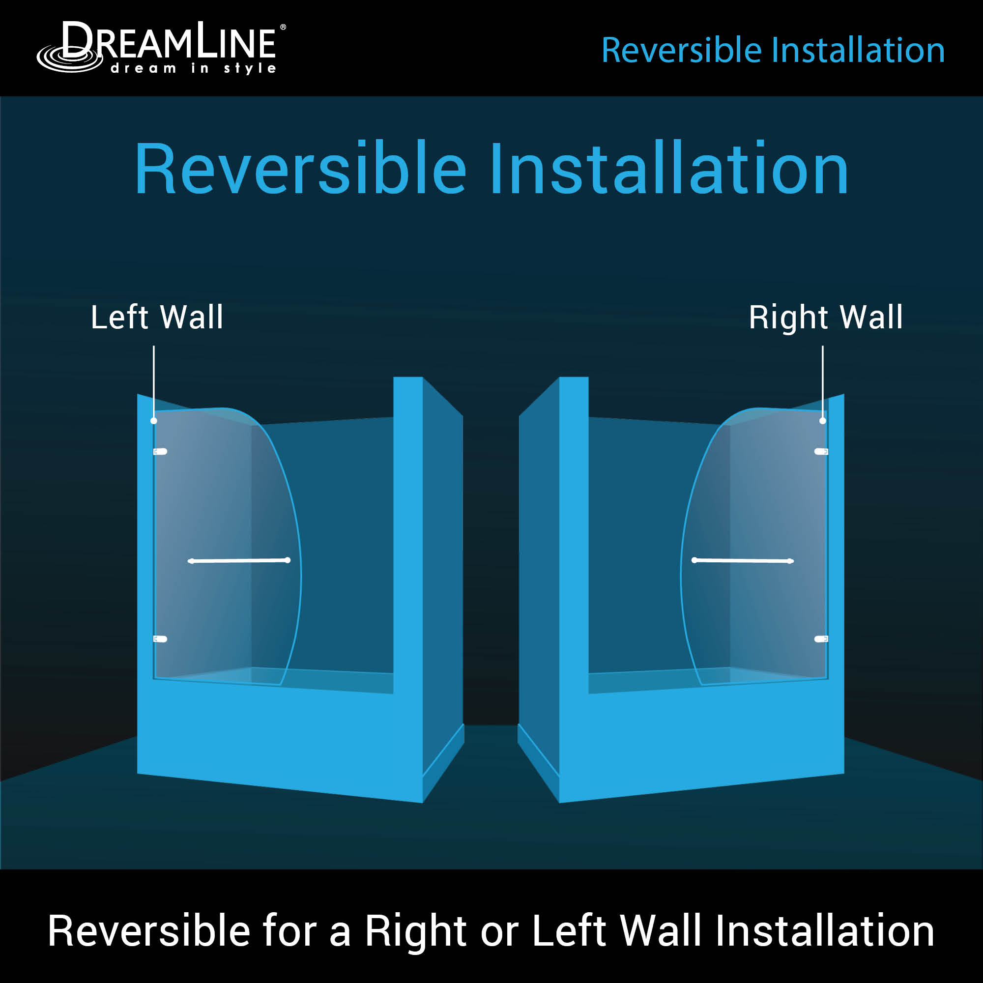 DreamLine Aqua Uno 34 5/16 inch W x 58 inch H Frameless Hinged Tub Door