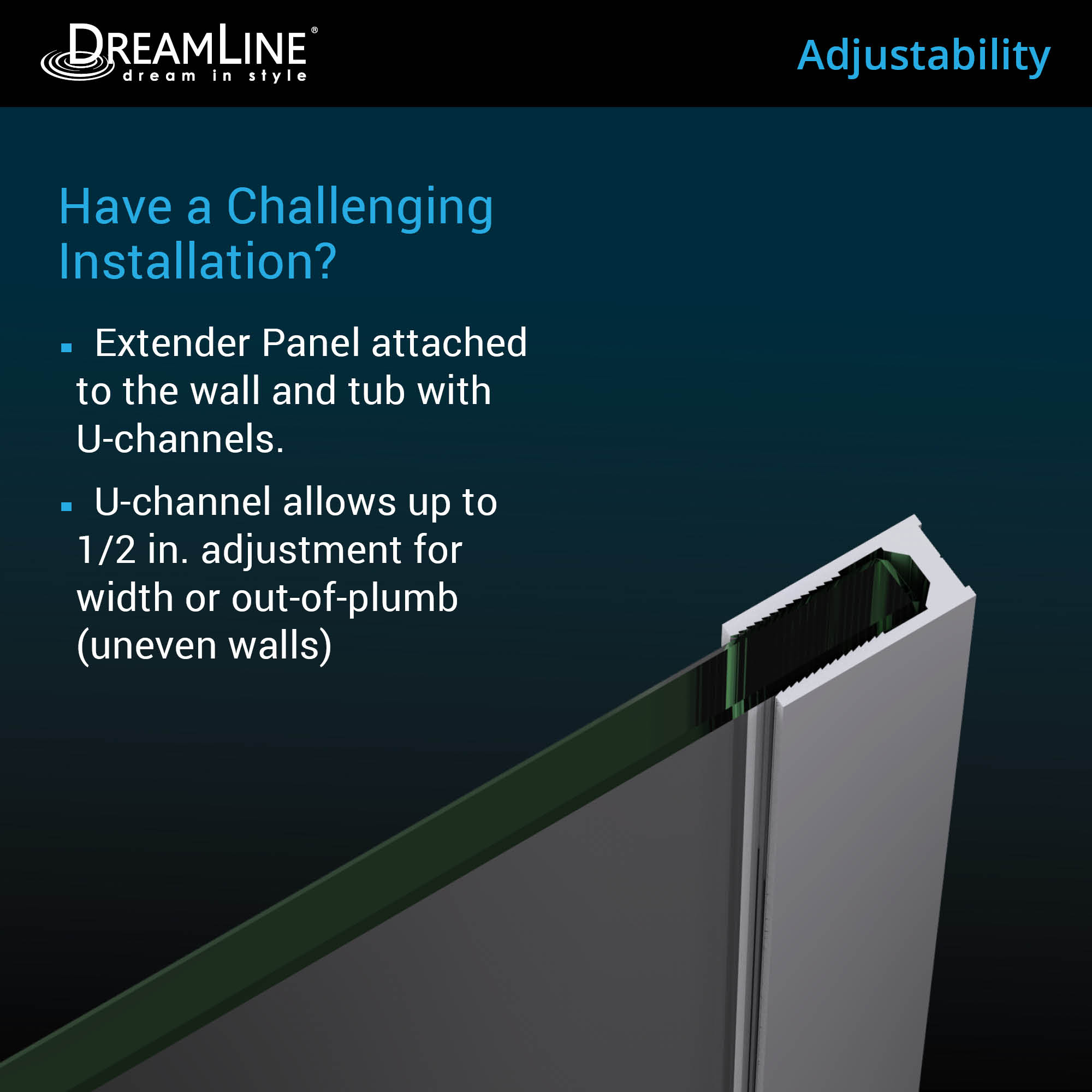 DreamLine Aqua Uno 56-60" W Hinged Tub Door