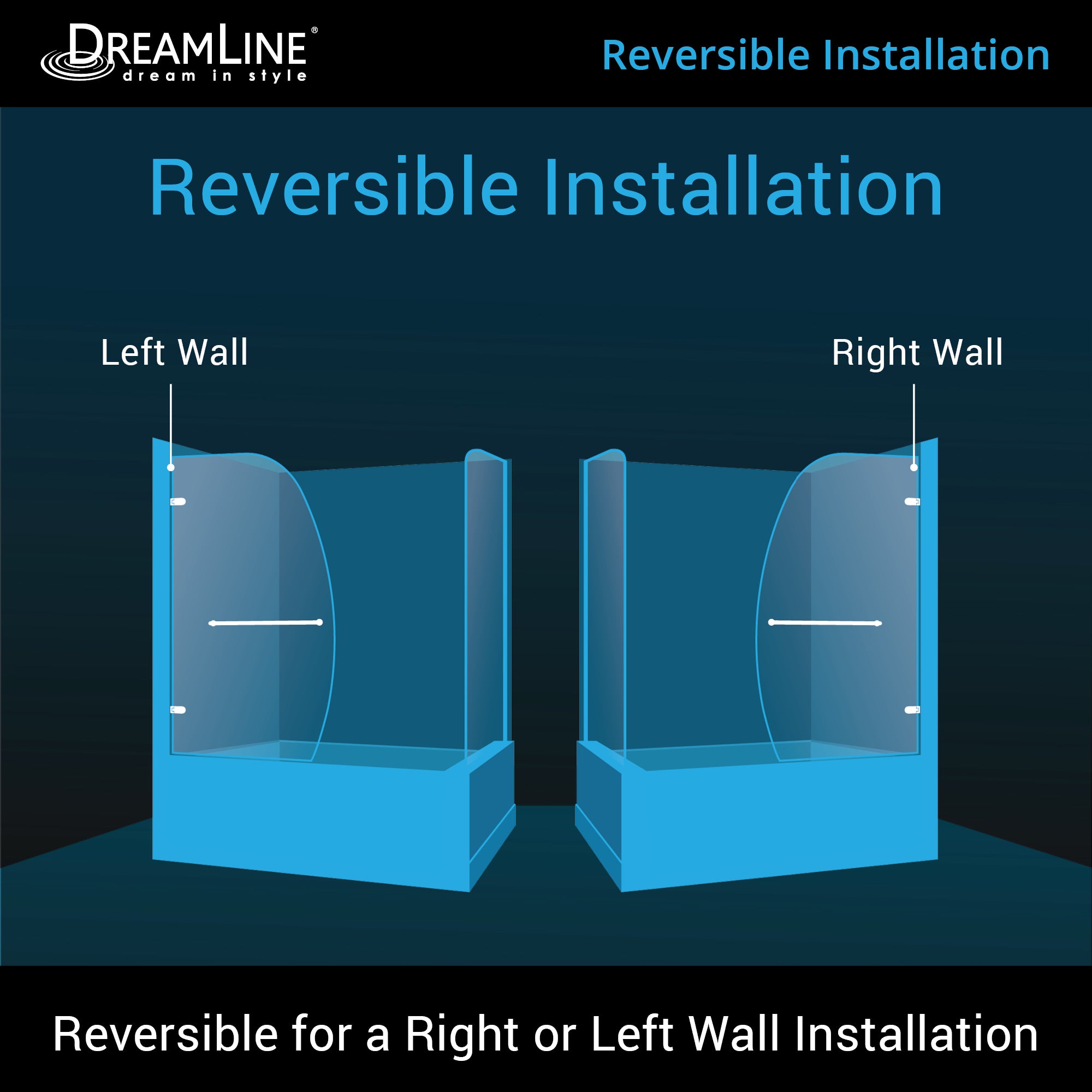 DreamLine Aqua Uno 56 - 60 inch W x 30 inch D x 58 inch H Frameless Hinged Tub Door with Return Panel