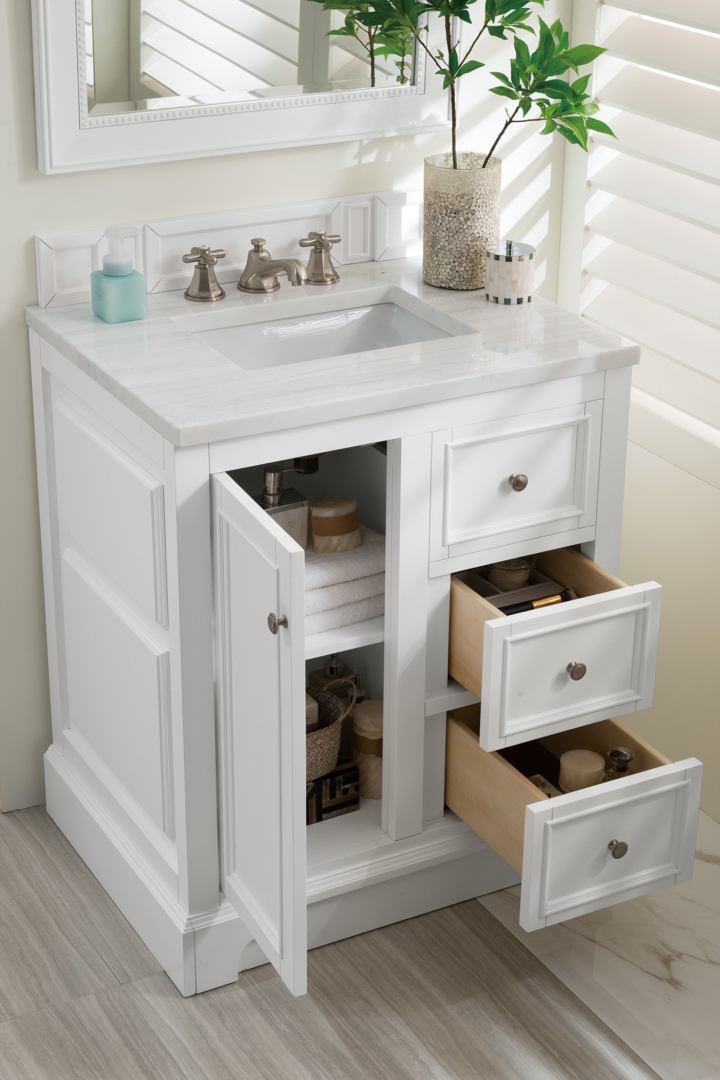 James Martin De Soto 30" Single Vanity in Bright White with 3cm Countertop