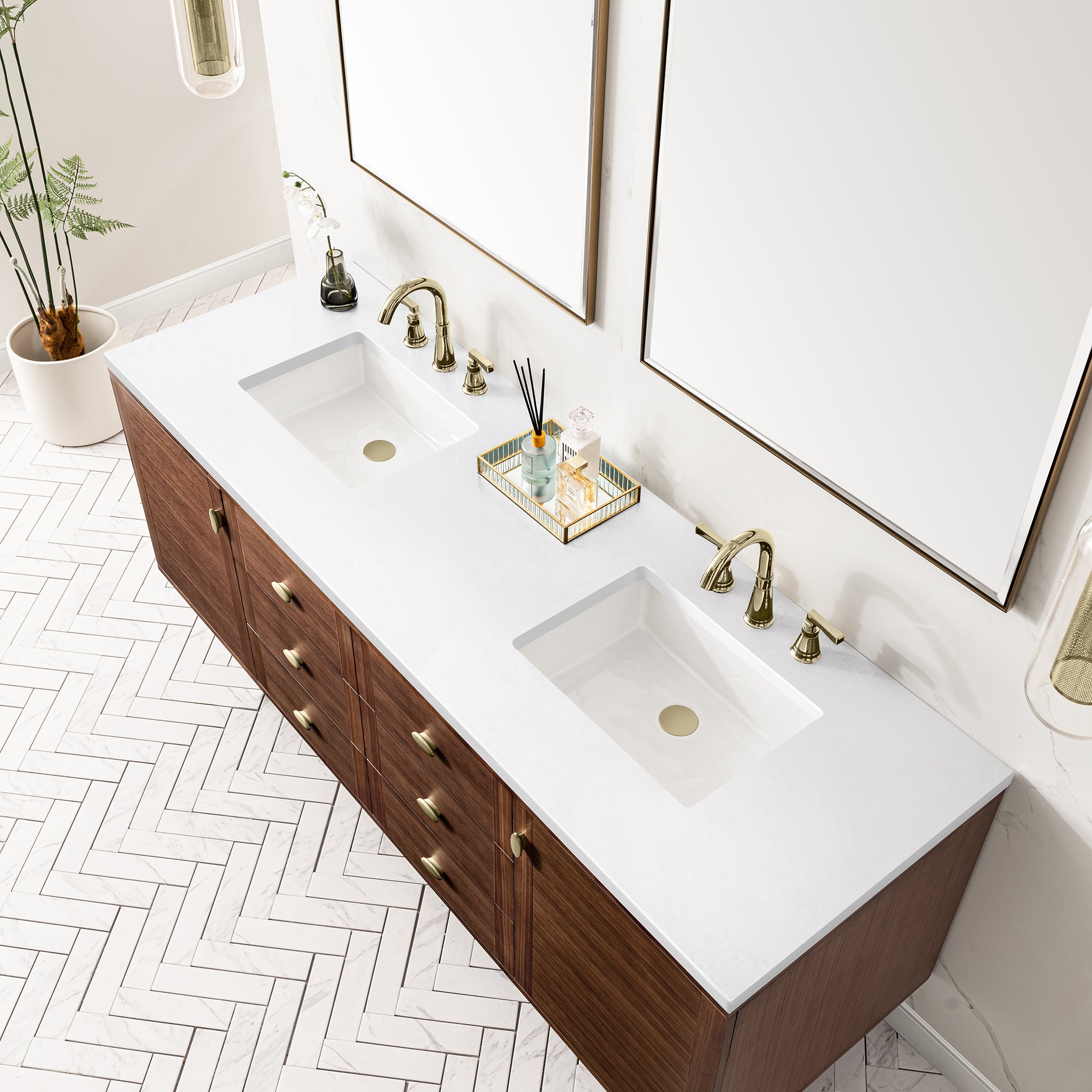 James Martin Amberly 72" Double Vanity in Mid-Century Walnut with 3cm Countertop