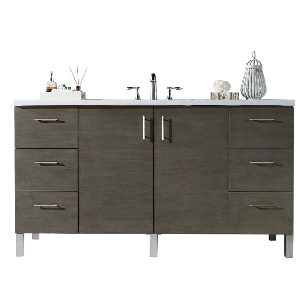 James Martin Metropolitan 60" Single Vanity in Silver Oak with 3cm Countertop