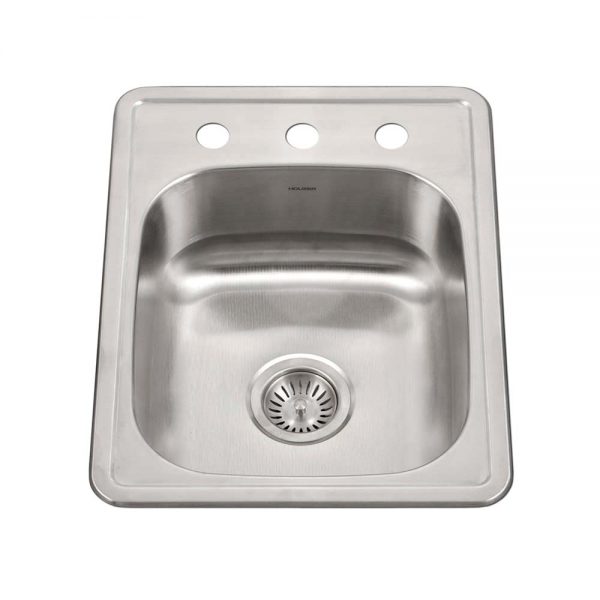Houzer ADA Glowtone 17" Stainless Steel Drop-in Topmount 3-hole Single Bowl Kitchen Sink with Strainer