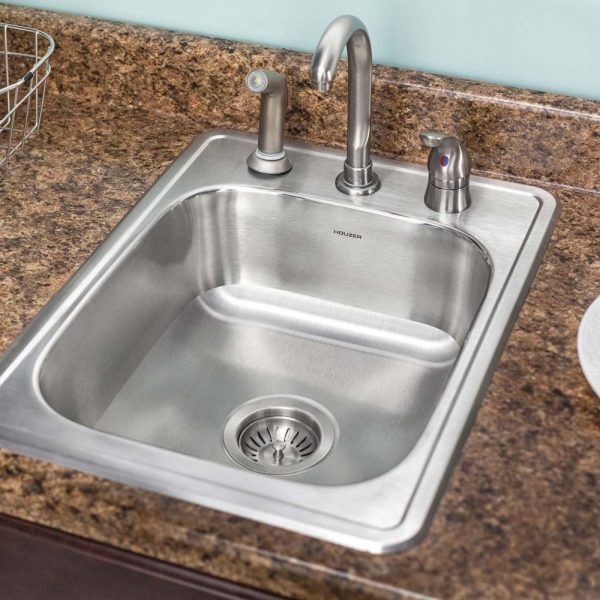 Houzer ADA Glowtone 17" Stainless Steel Drop-in Topmount 3-hole Single Bowl Kitchen Sink with Strainer