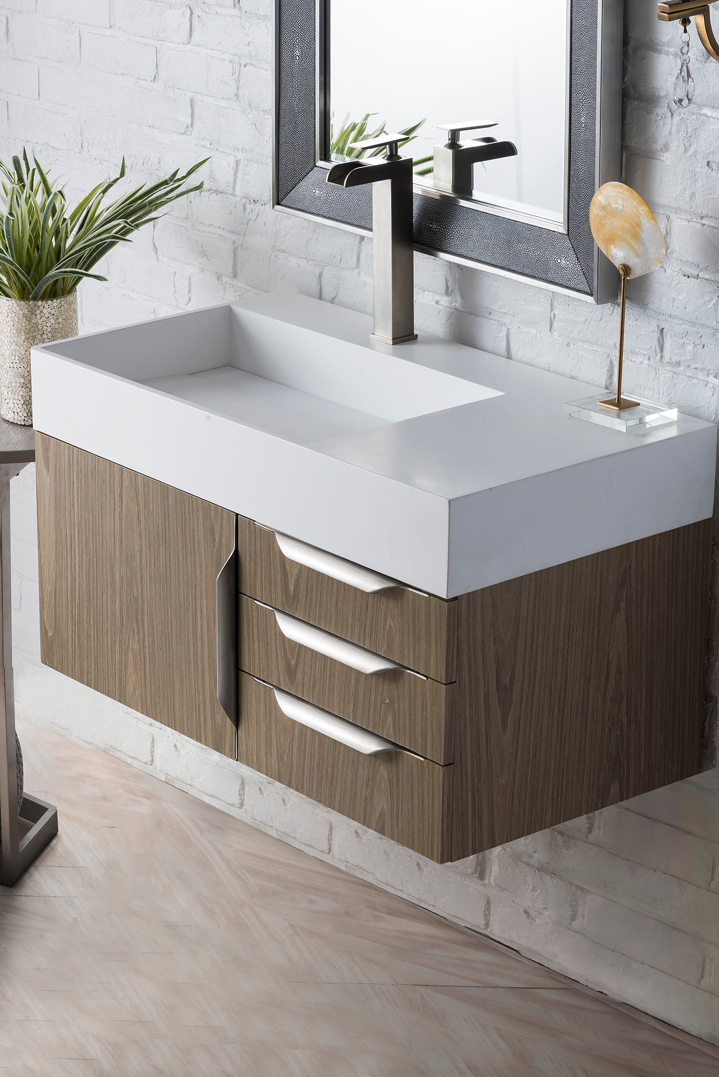 James Martin Columbia 36" Wall Mounted Single Vanity with Mineral Composite Stone Countertop