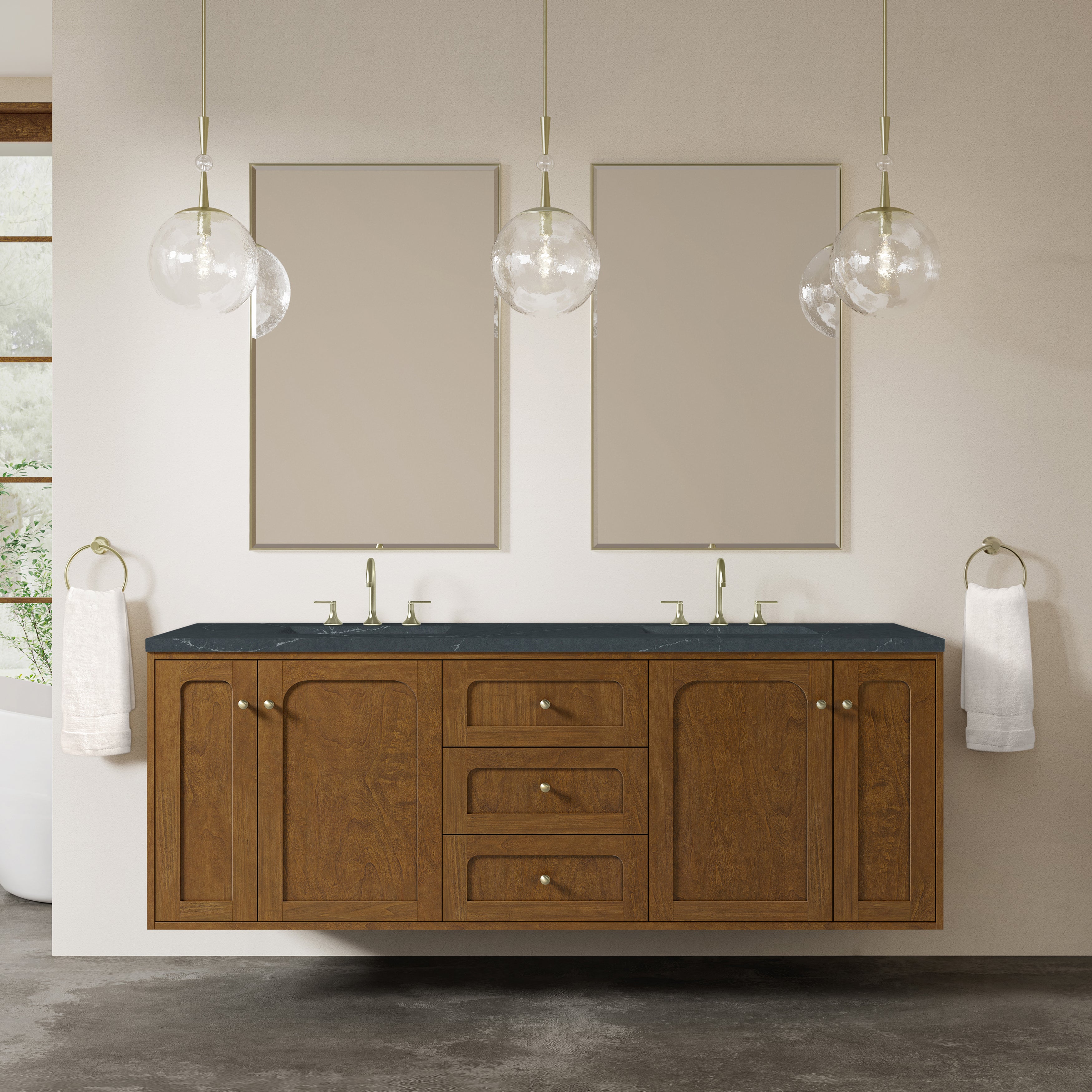 James Martin Laurent 72" Double Vanity in Honey Oak with 3cm Countertop